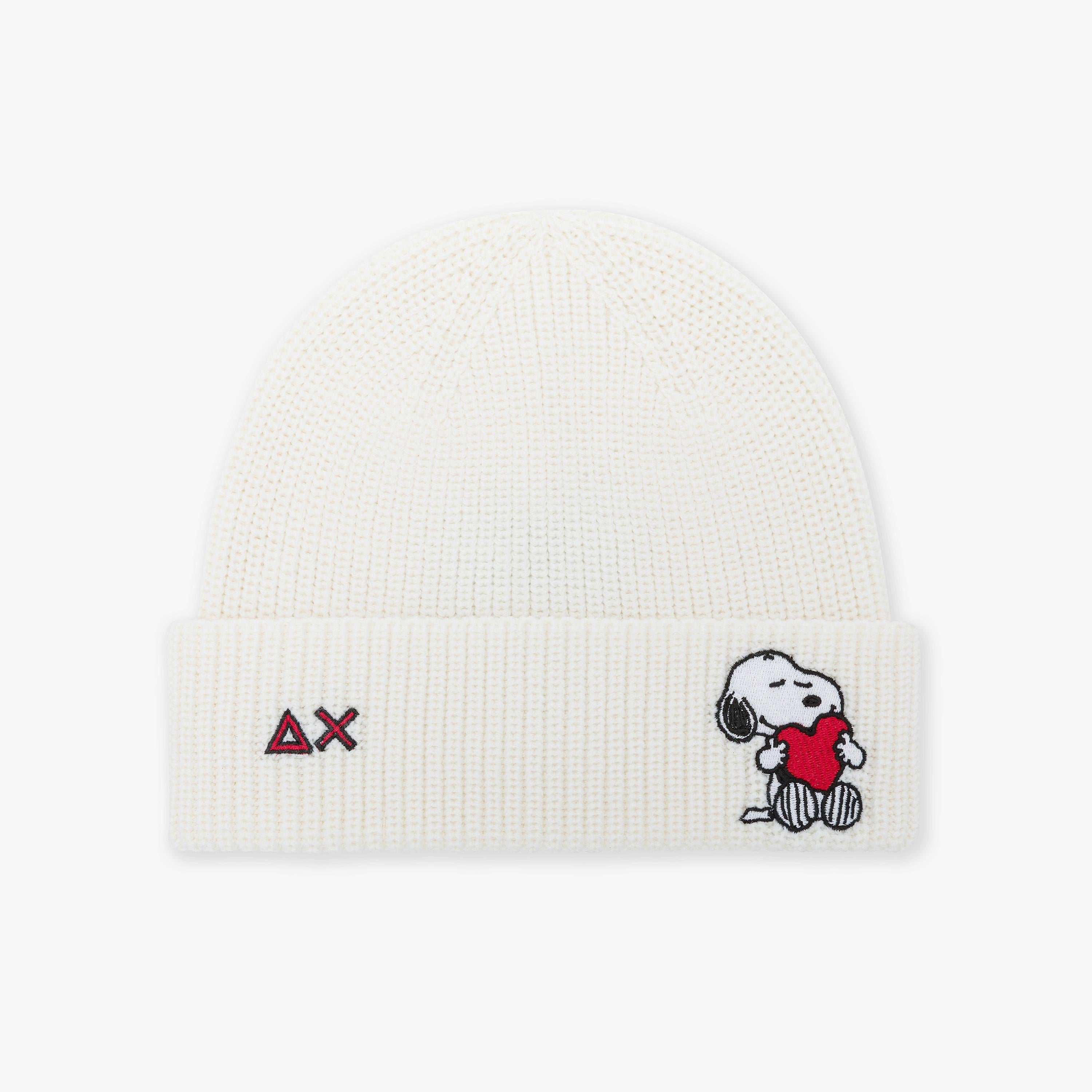 Berretto beanie Peanuts in lana a coste bianco panna C45220 31 SUN 68 