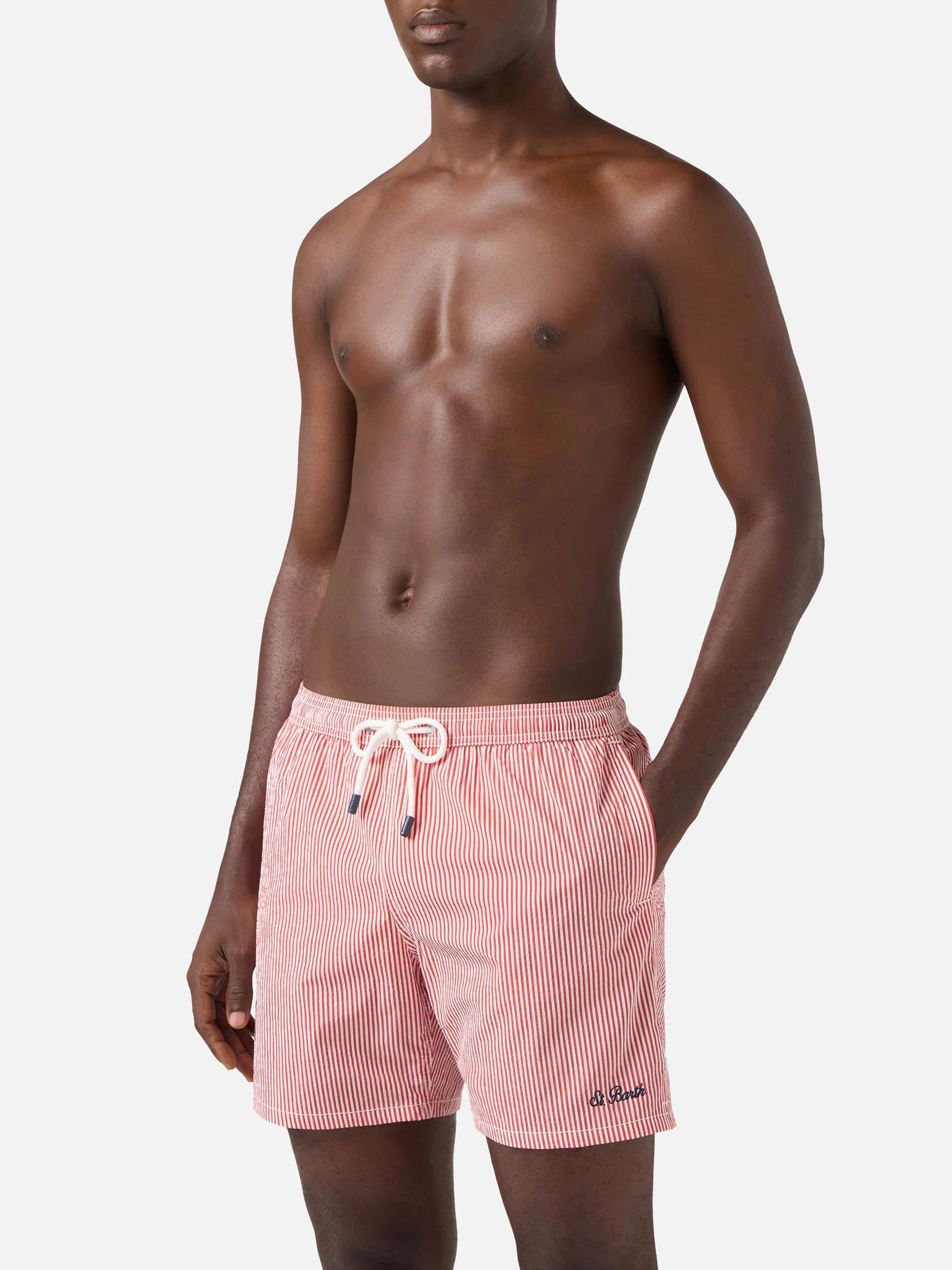 Costume mare Patmos in seersucker rigato rosso e bianco PATM001 01708L MC2 SAINT BARTH 