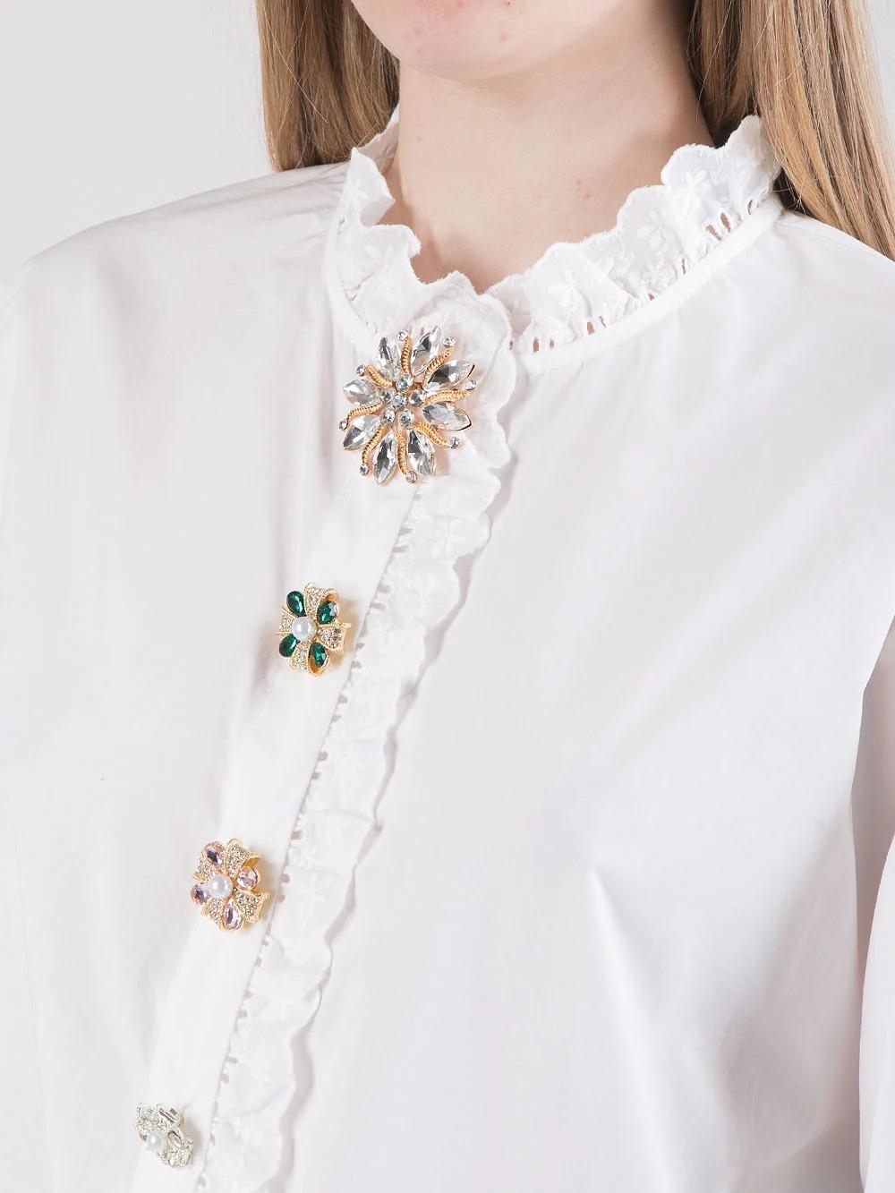 PAPERLACE<BR/>Camicia con bottoni gioiello e dettagli ricamati bianca P26-A403 110 PAPERLACE 