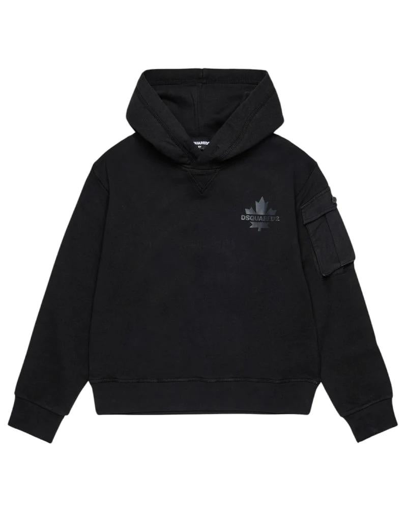 Dsquared2 Felpa nera in cotone con cappuccio e logo DQ2735 D0AC6 DQ2735-D0AC6 DQ900 DSQUARED KID 