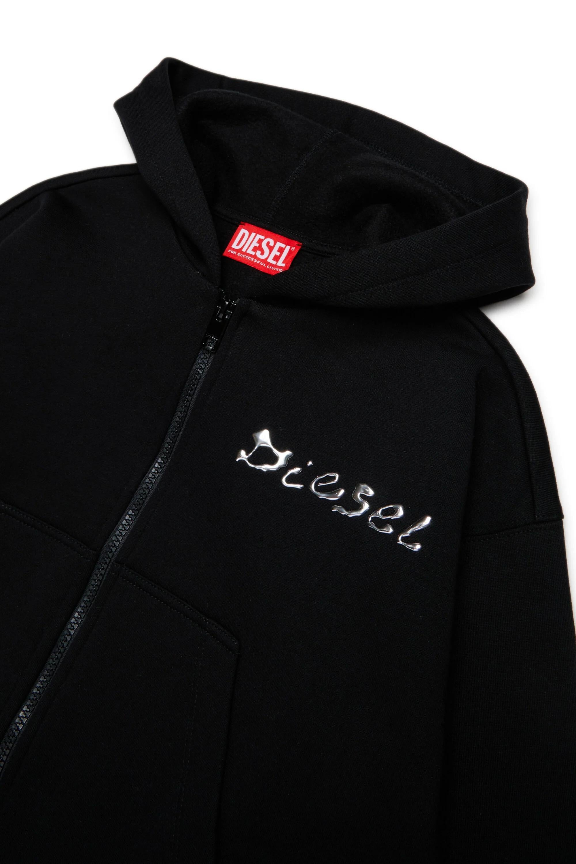 DIESEL<BR/>Felpa con zip e stampa Diesel effetto water black J02386-0GRAL K900 DIESEL 