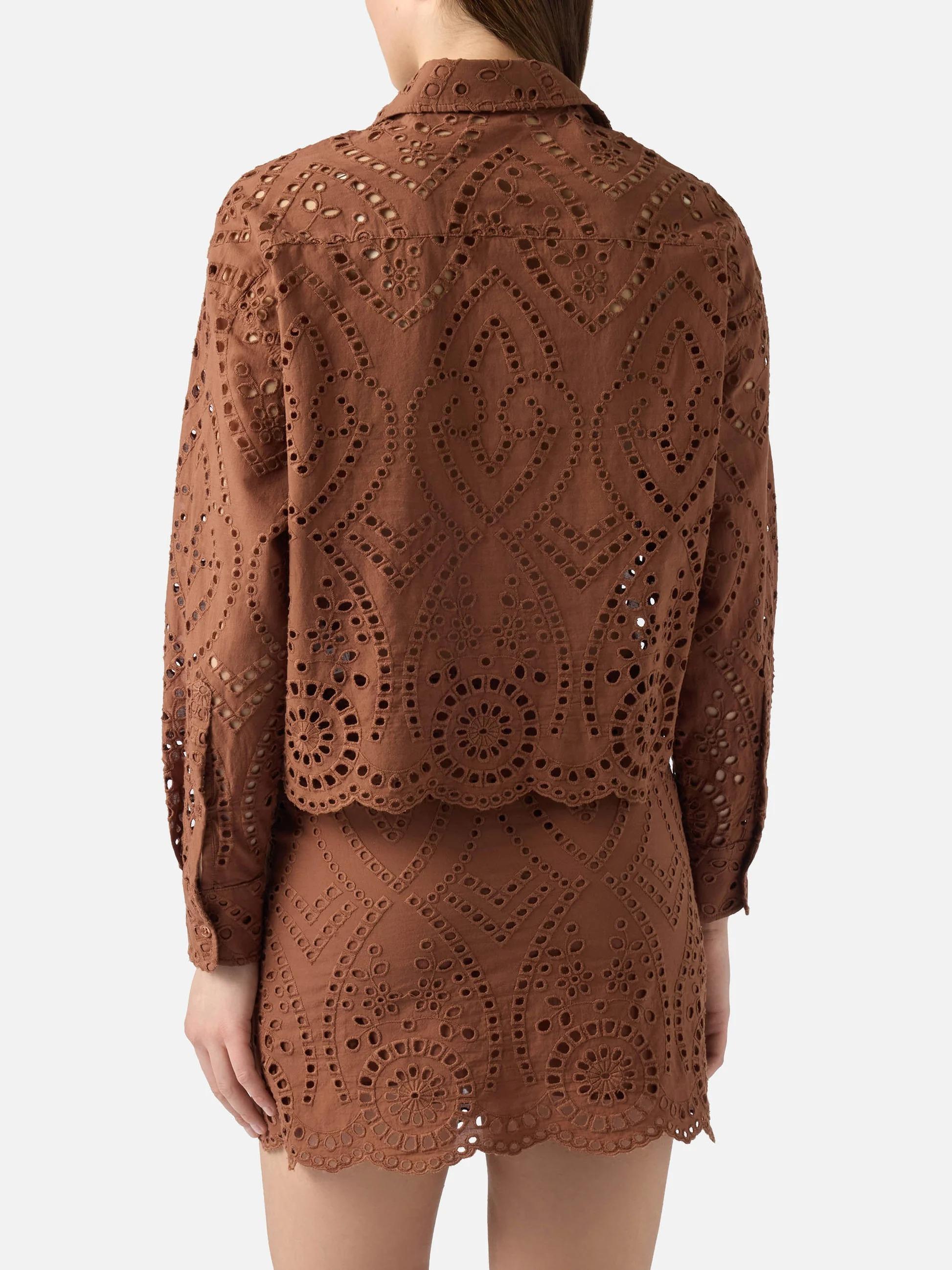 Camicia crop Oriane in cotone sangallo marrone ONE0001 01005L MC2 SAINT BARTH 