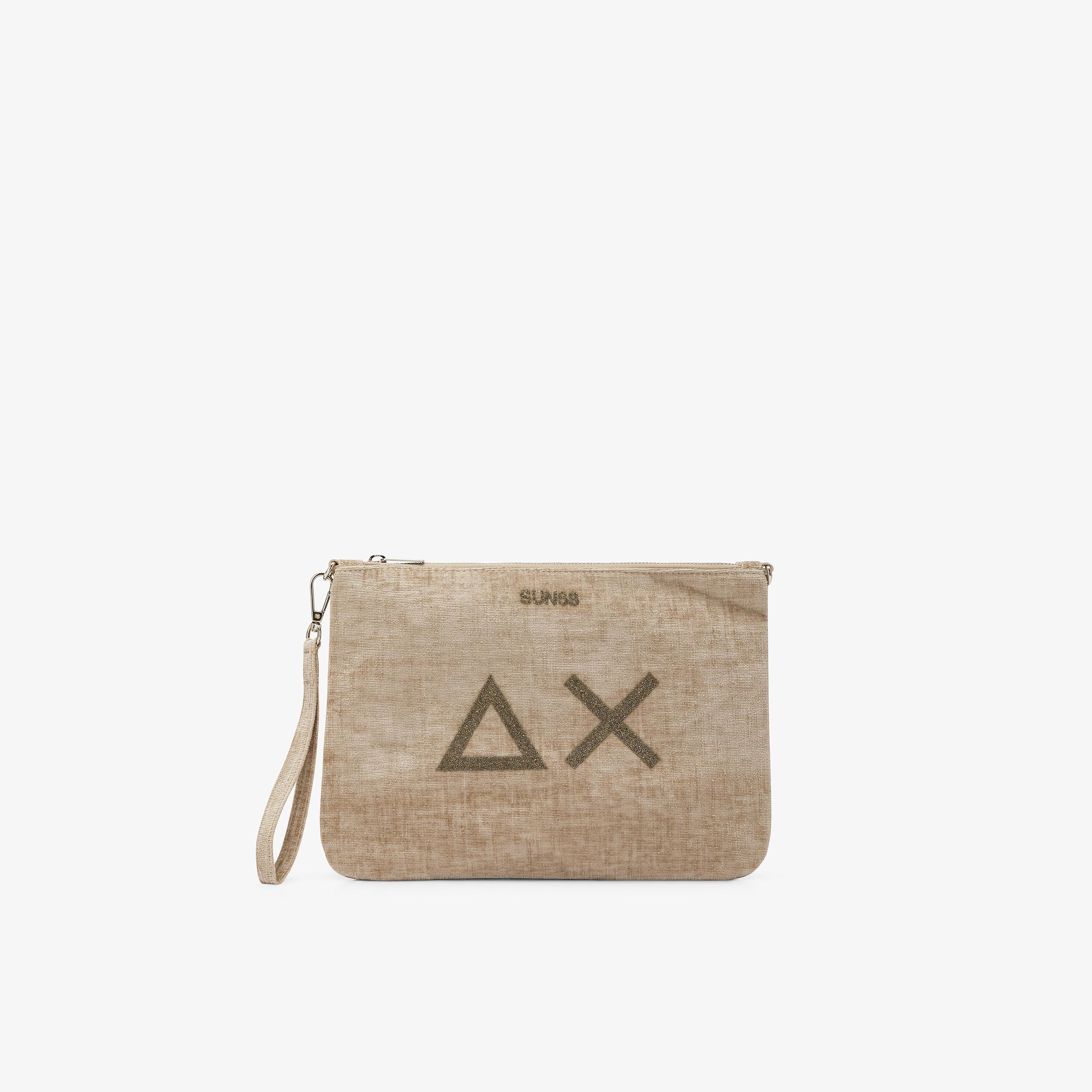 Pochette in velluto con logo beige X45201 16 SUN 68 