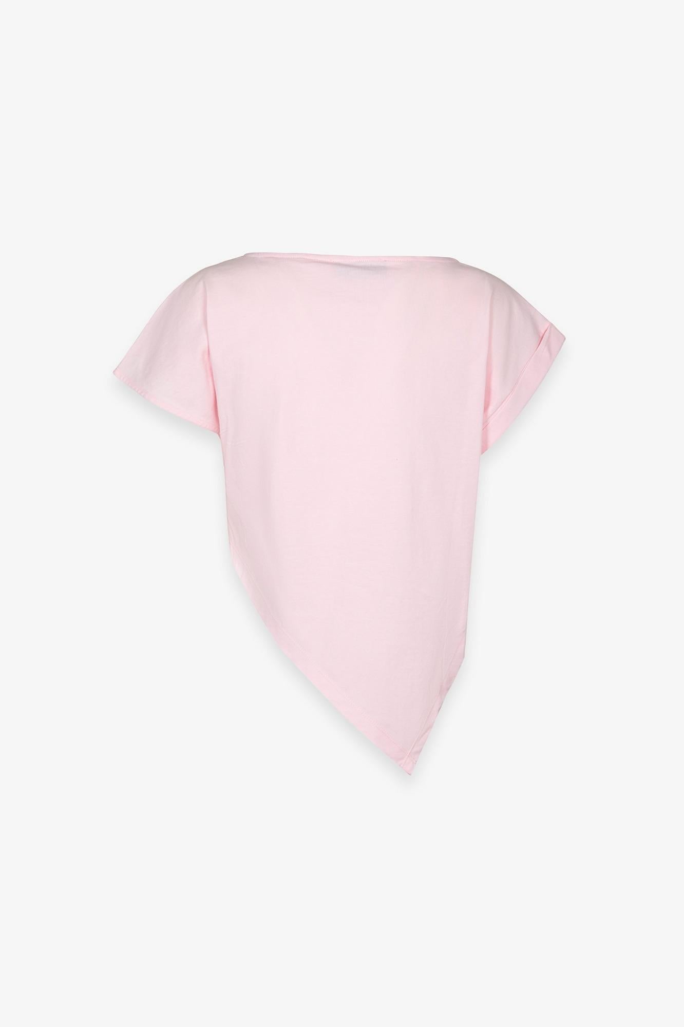 T-Shirt Asimmetrica Con Ricamo Lato Cuore  Rosa - Gaëlle Paris GAABW09367-PTTS0043 ROSA GAELLE 