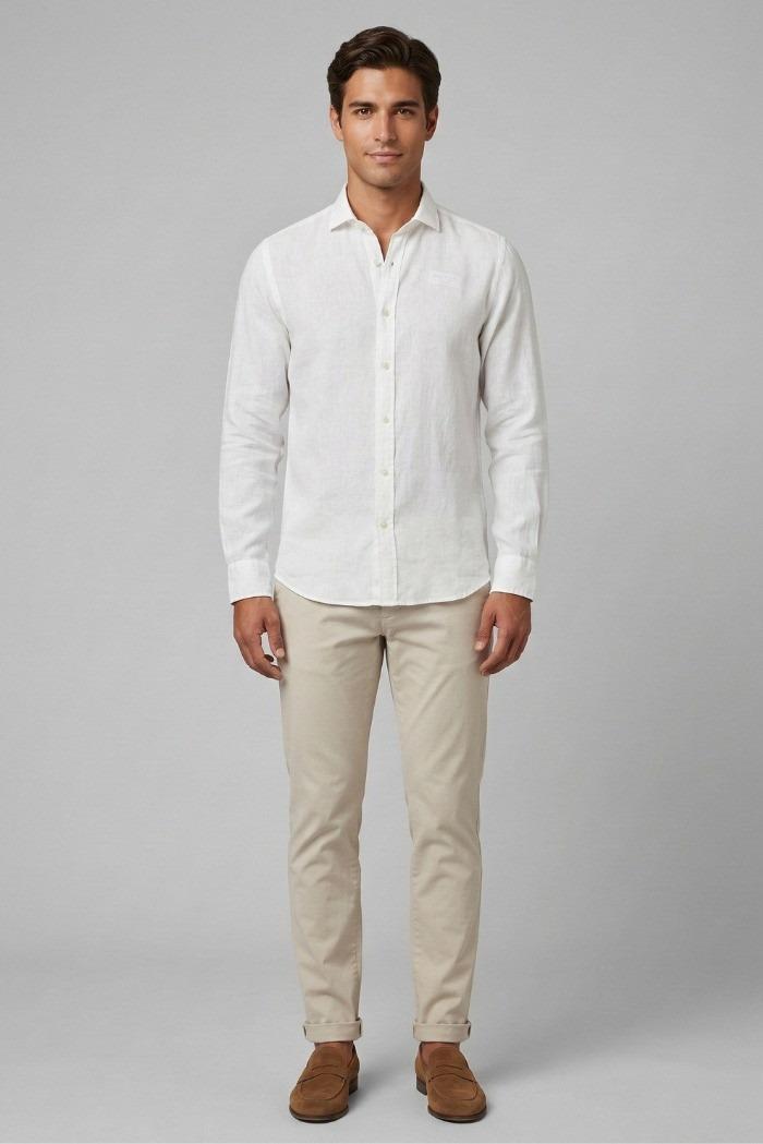 CAMICIA PIERCE IN LINO OPTIC WHITE RRU431P4220569 C0014 ROY ROGER'S 