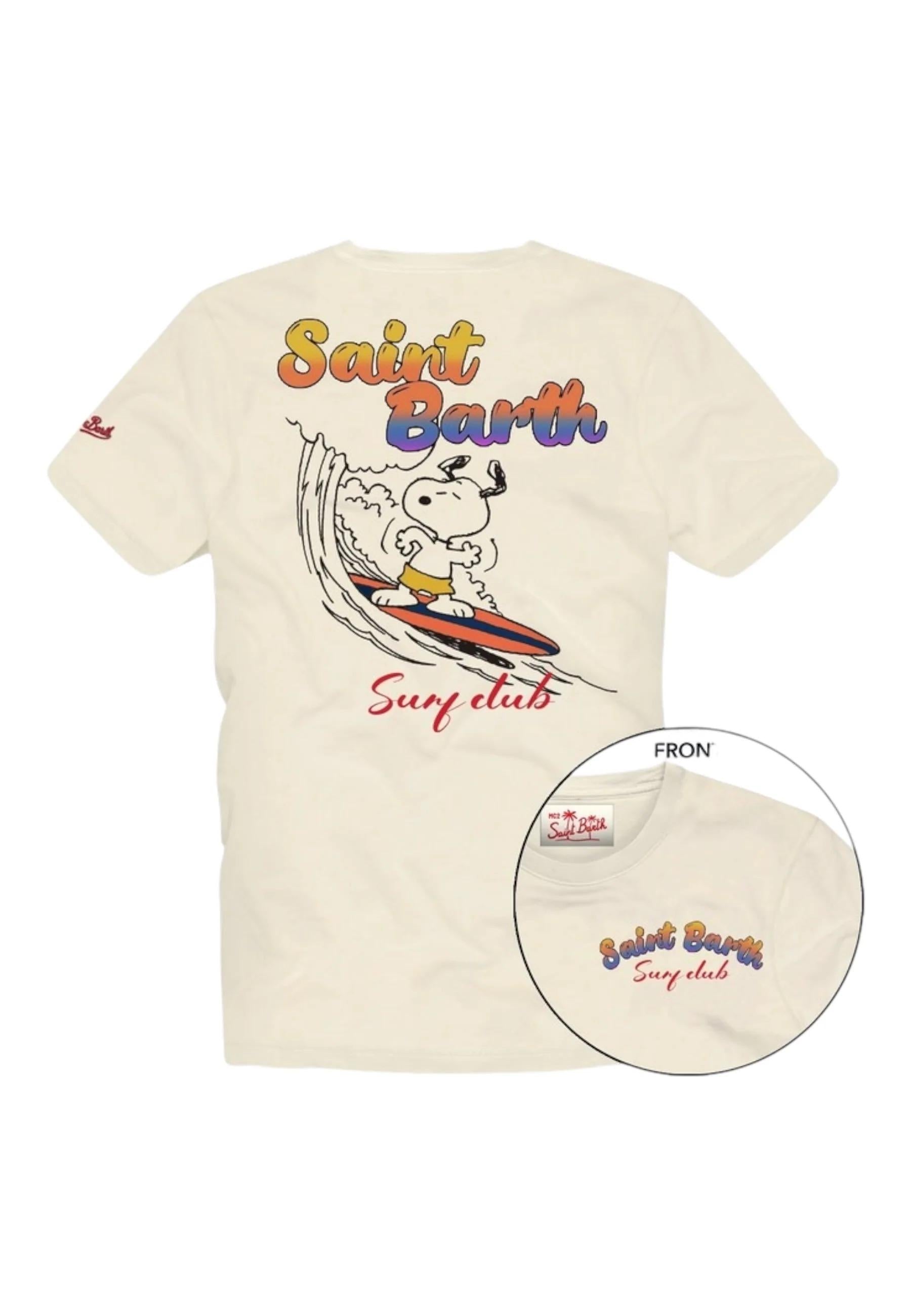 T-Shirt Manica Corta Uomo Mc2 Saint Barth Stampa/Ricamo Fronte E Retro Snoopy Waves PRL0002 02739L MC2 SAINT BARTH 