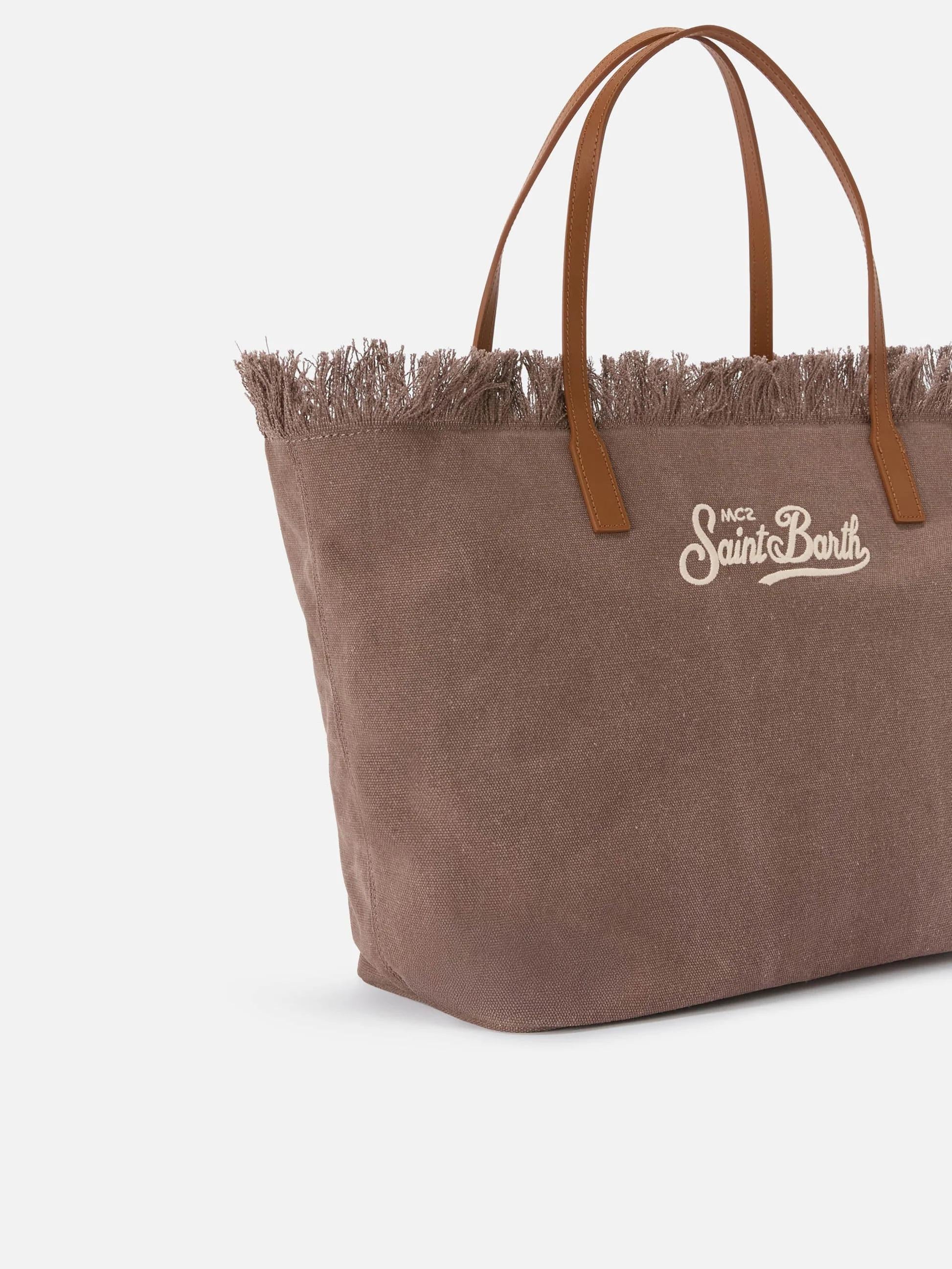 Borsa City regular in canvas marrone con frange CBF0001 01742L MC2 SAINT BARTH 