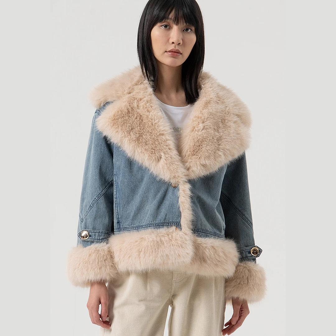Fracomina Giacca corta in finta pelliccia di jeans Vintage Wash FP25WJ4010D40904 337 FRACOMINA 