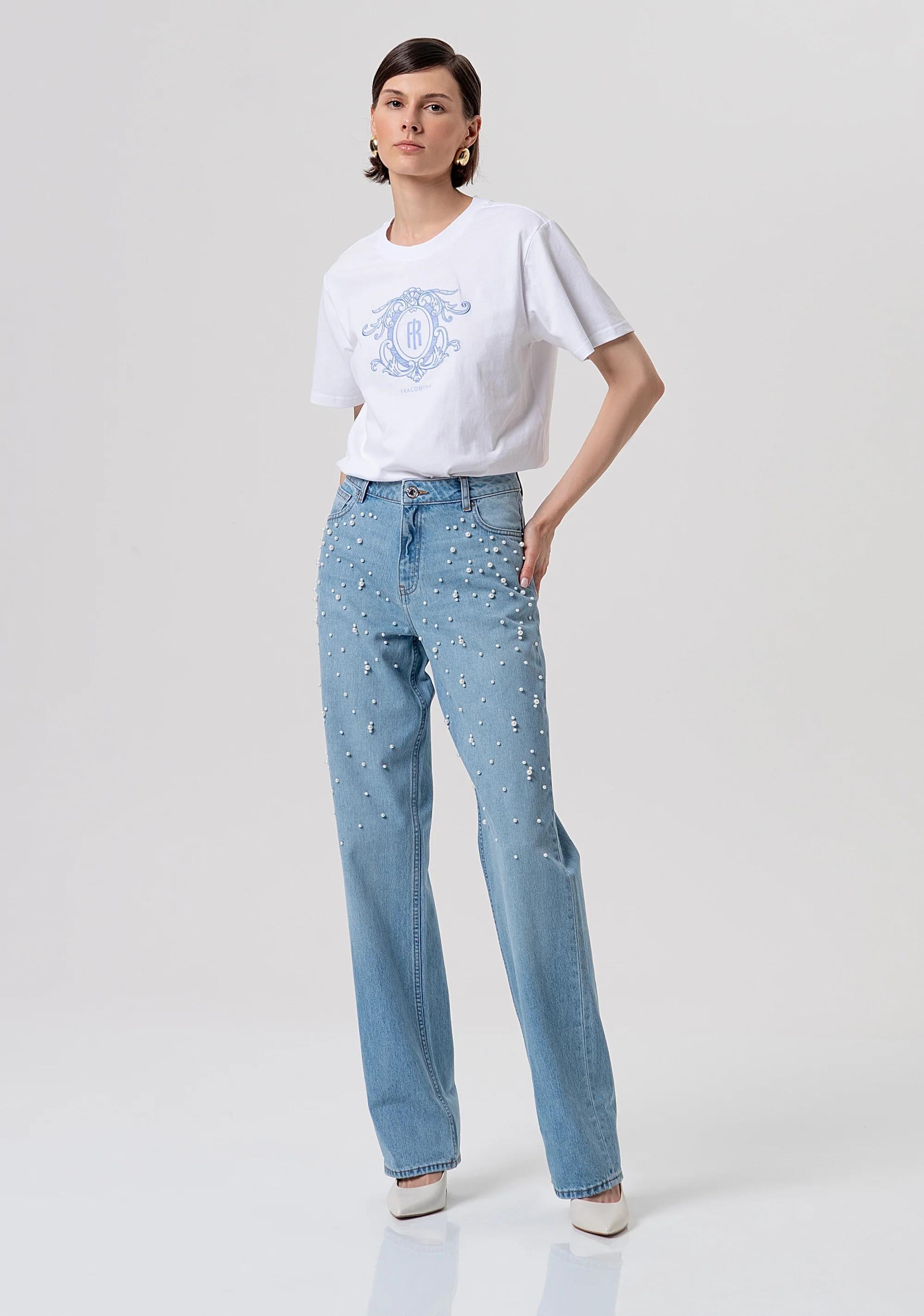 Jeans flare effetto push up in denim con lavaggio chiaro FR26SV8050D47103 062 FRACOMINA 