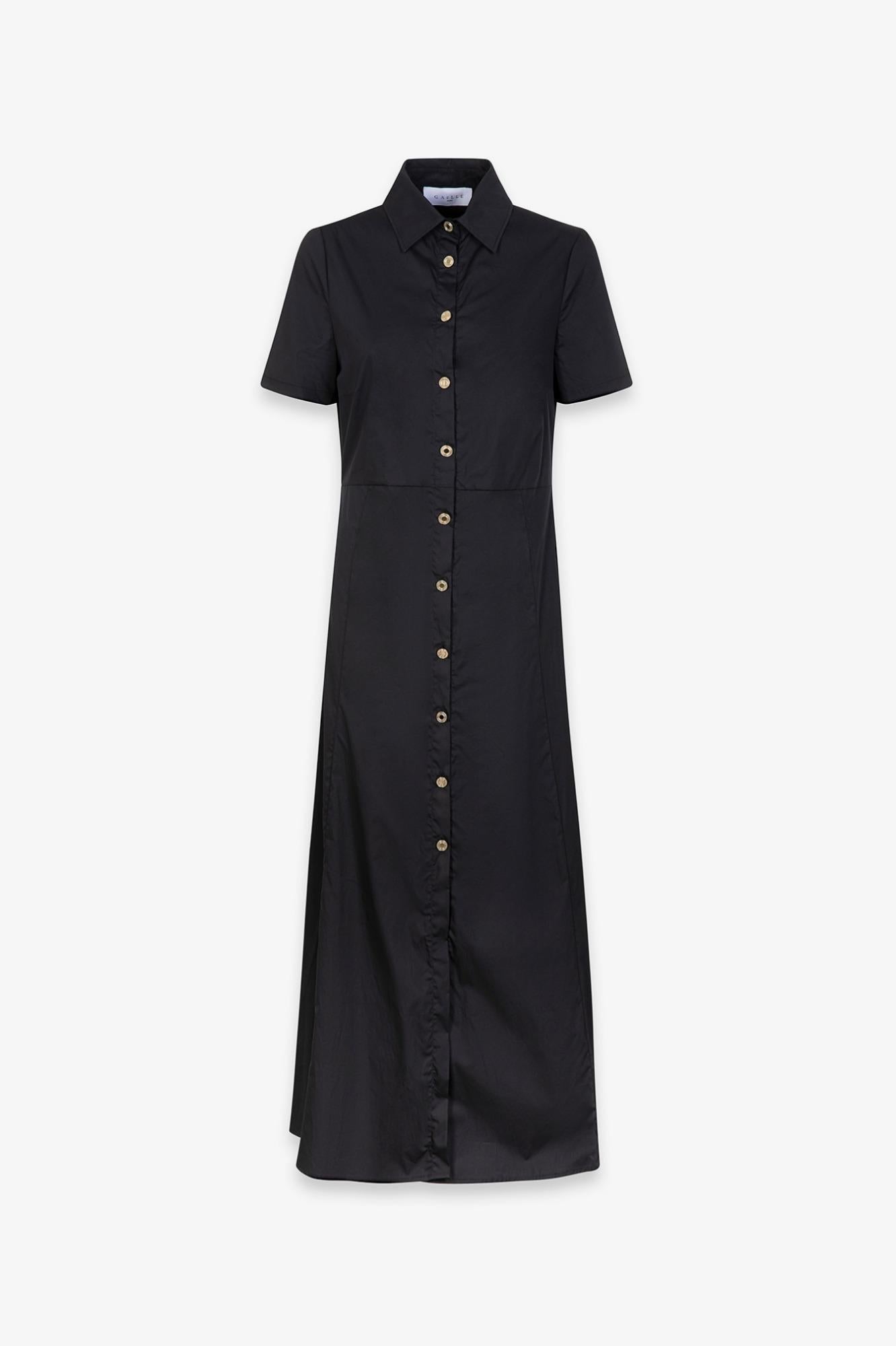 Abito Chemisier Midi A Mezza Manica Con Bottoni Oro  Nero - Gaëlle Paris GAABW09757-TMTL0028 NE01 GAELLE 