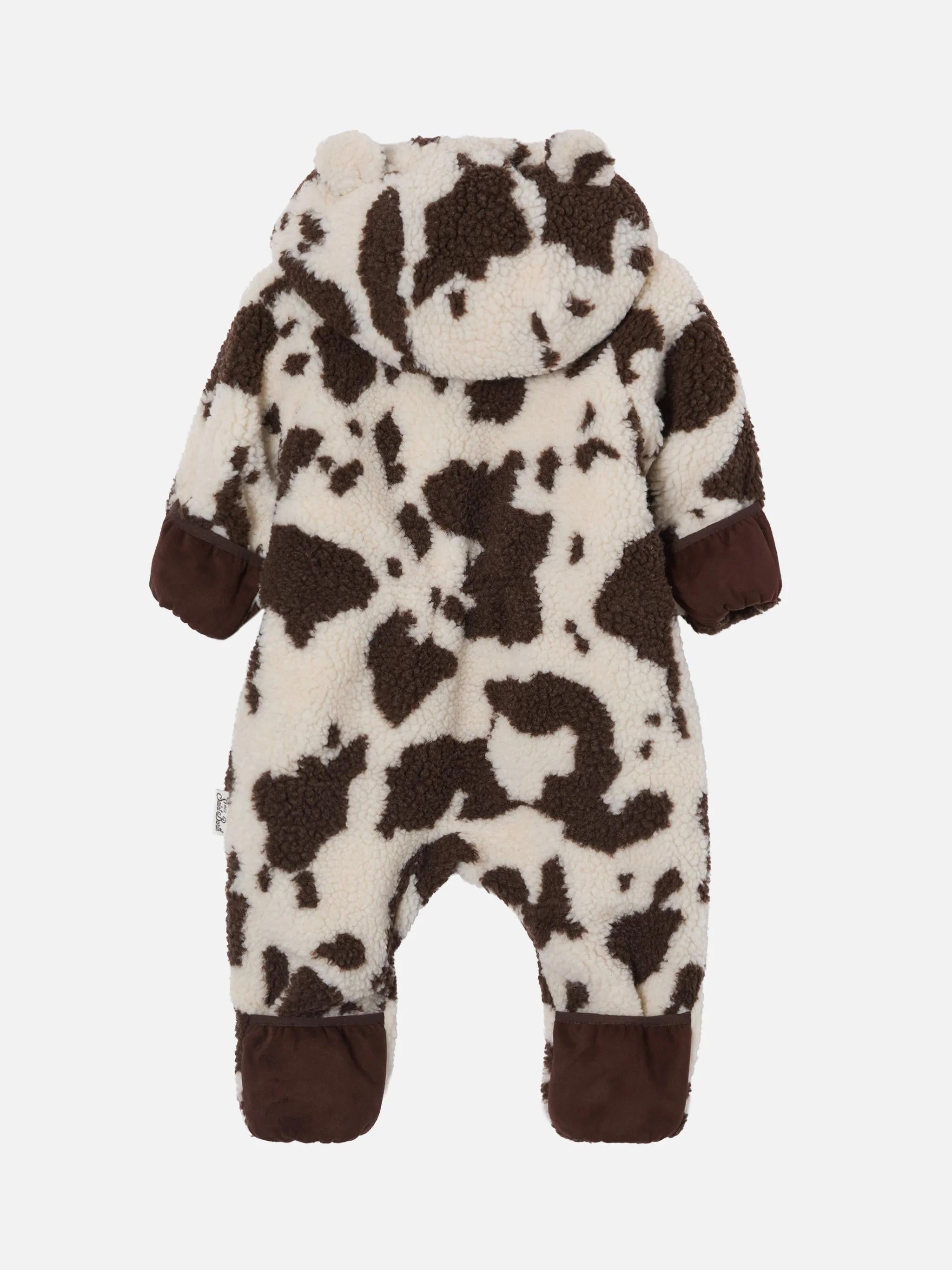 Tuta da neve Ice Cream Teddy imbottita con fodera in teddy stampa muccata GLC002 00198I MC2 SAINT BARTH 