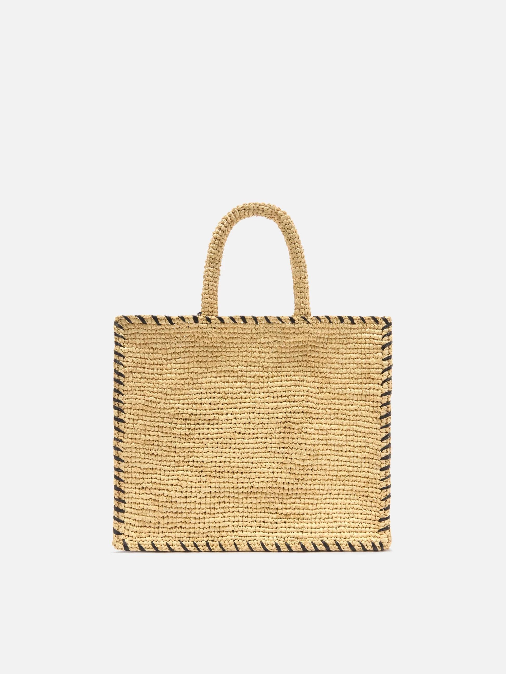 Borsa Colette in raffia beige con logo ricamato nero e nappetta COL0013 09045L MC2 SAINT BARTH 