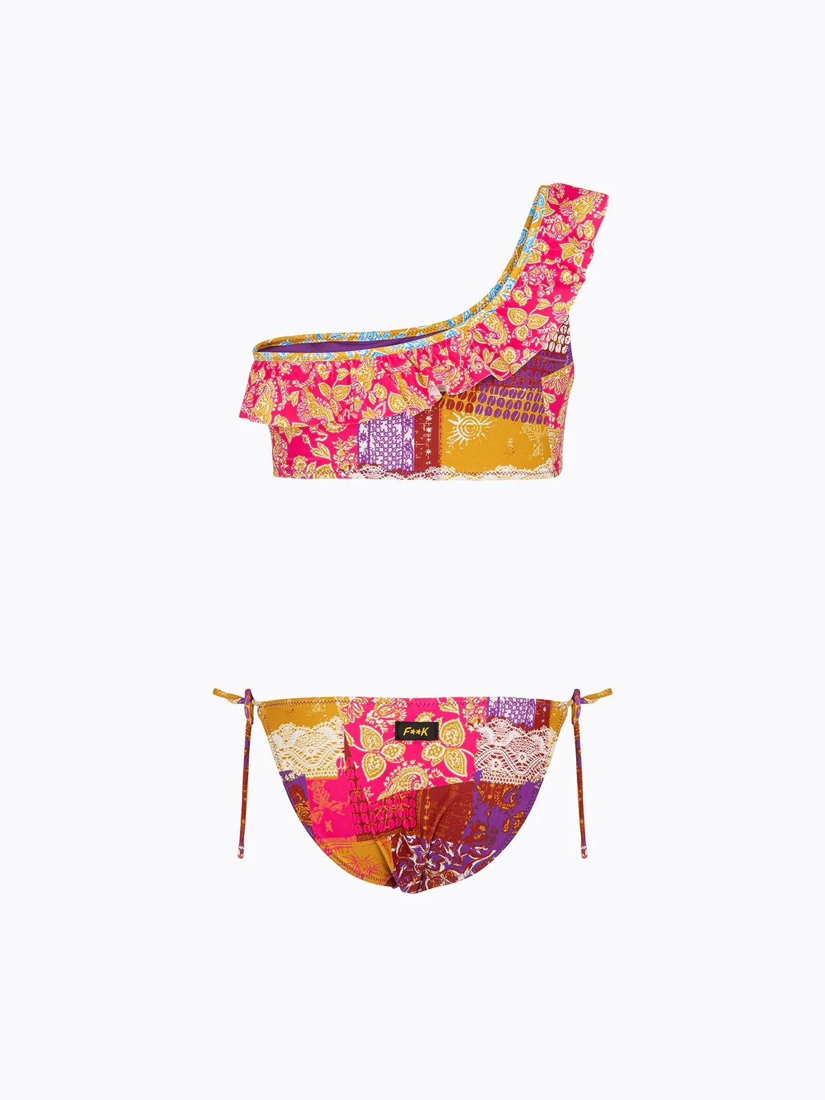 Bikini Bambina F**K Top Monospalla con Slip Regolabile Fantasia SG0401-X41 FJ26-SG0401 X41 F**K 