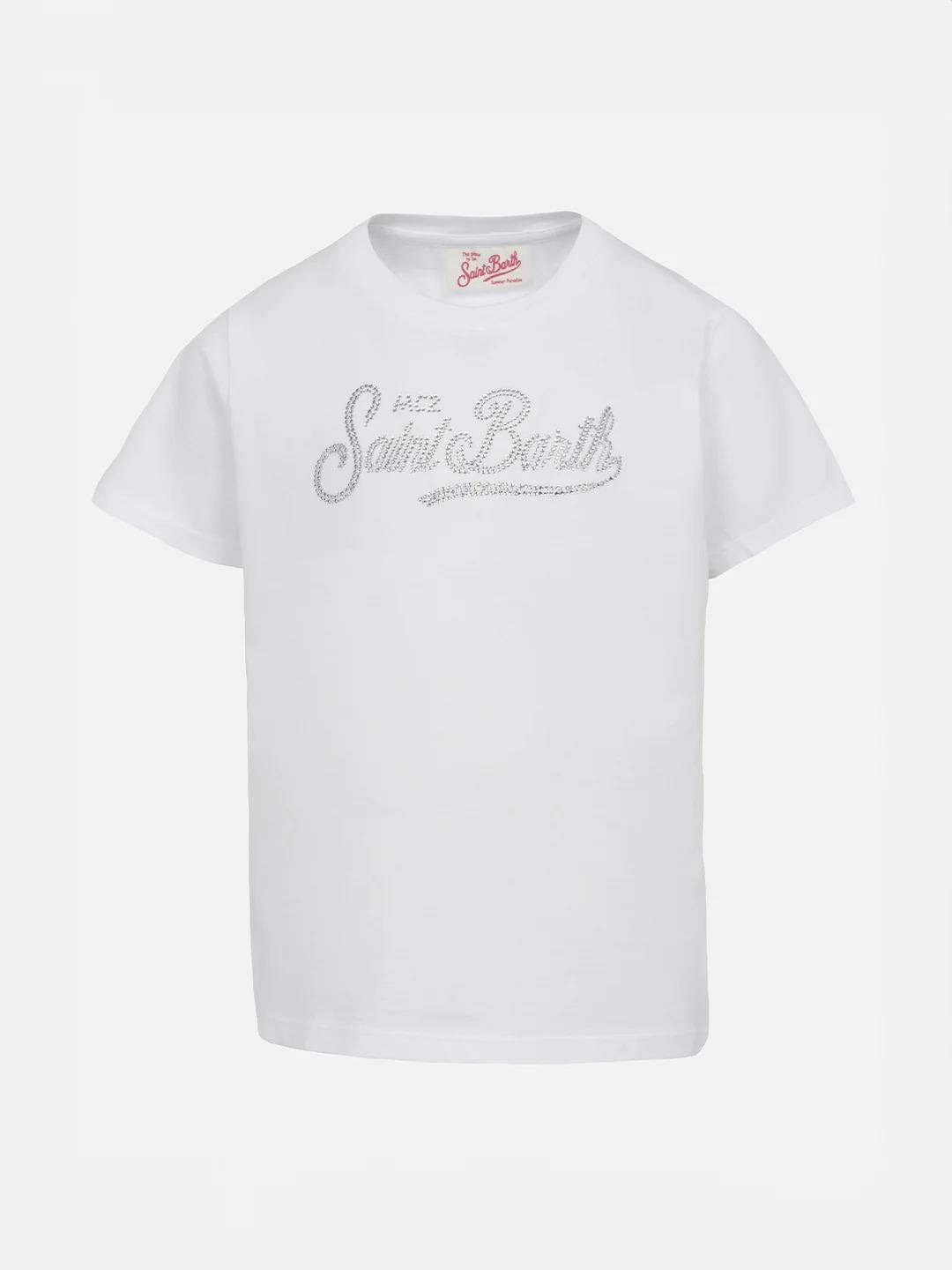 T-shirt girocollo da bambina Elly in jersey di cotone con ricamo di strass Saint Barth ELLY001 02296L MC2 SAINT BARTH 