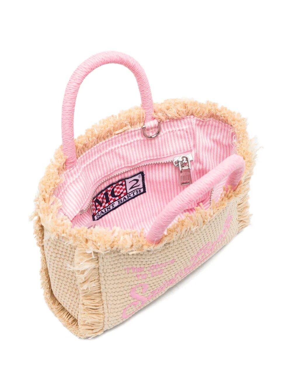 Mc2 Saint Barth borsa vanity mini in rafia beige con logo rosa VAMI009L 00415L MC2 SAINT BARTH 