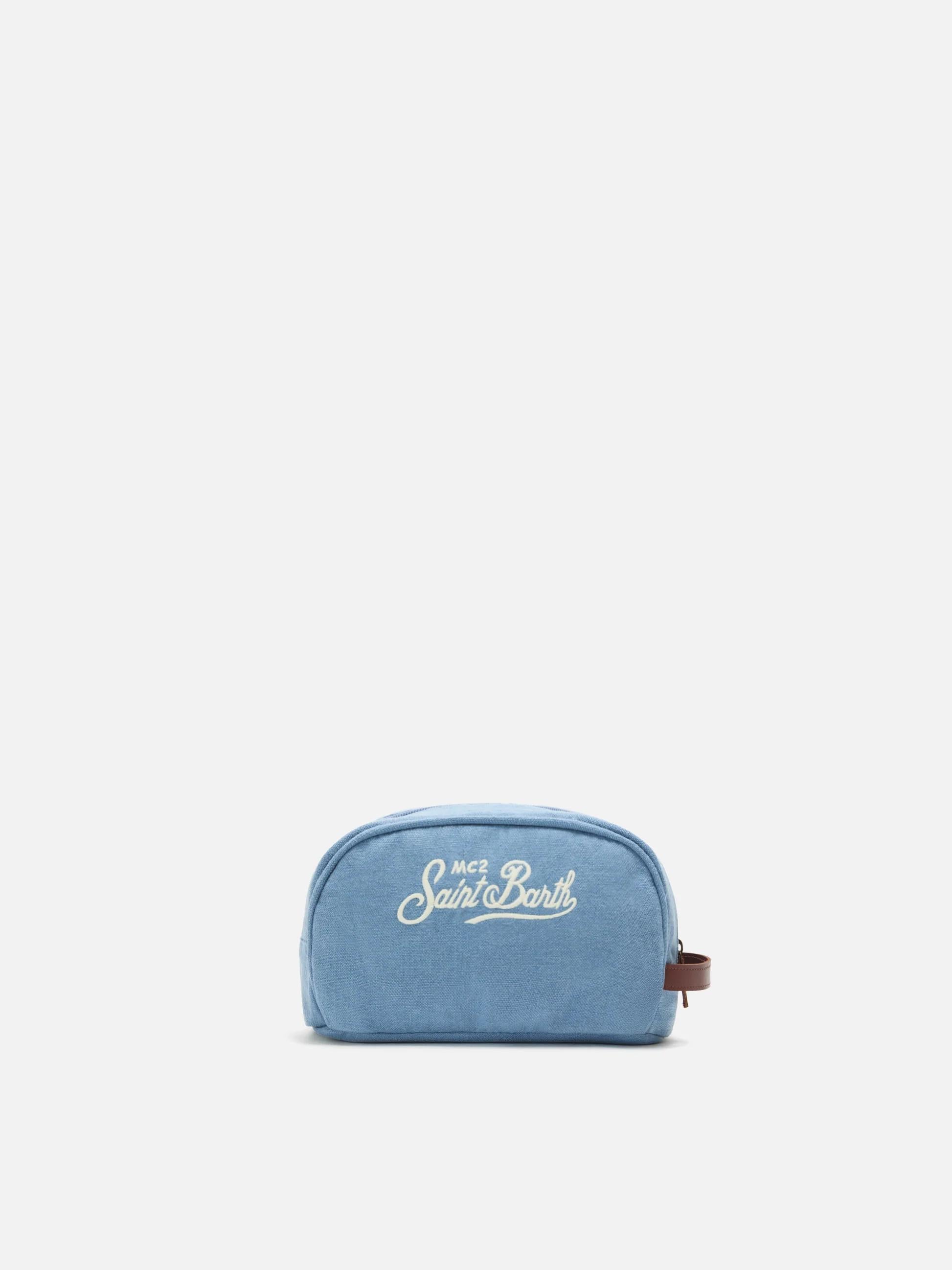 Beauty Bag Westwood in lino blu con logo ricamato WES0005 01250L MC2 SAINT BARTH 