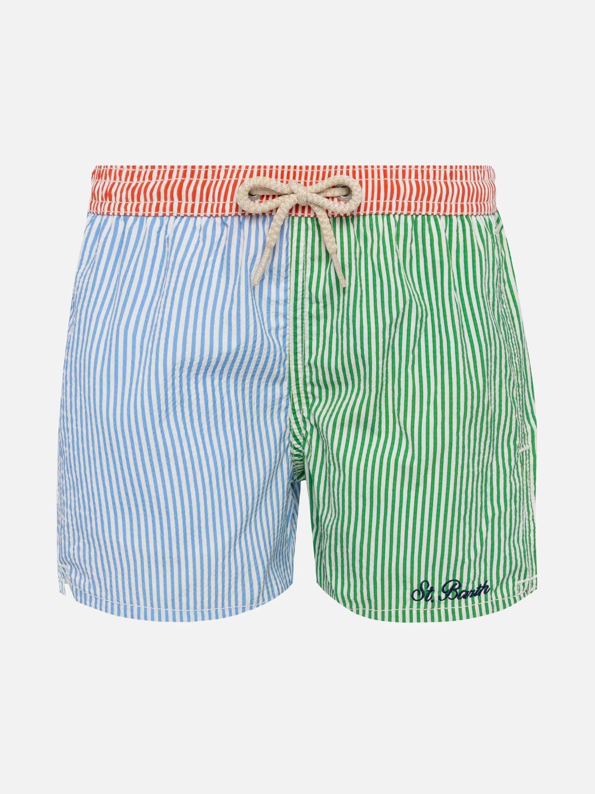 Costume mare Patmos Jr media lunghezza in seersucker rigato PATM002 02077L MC2 SAINT BARTH 