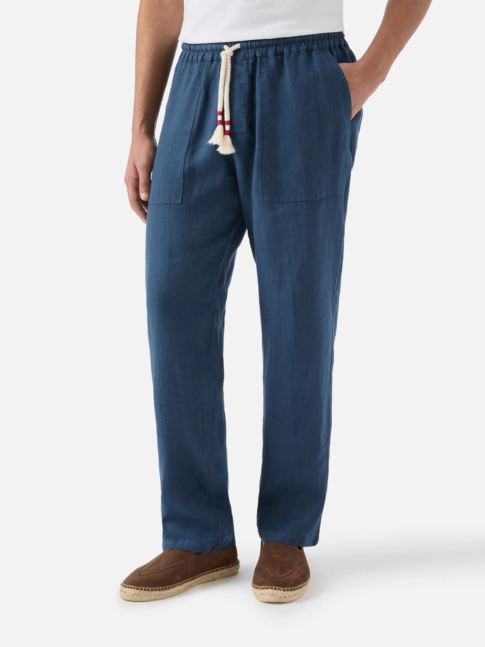 Pantalone Calais in lino blu navy tinta unita CAA0001 00119L MC2 SAINT BARTH 
