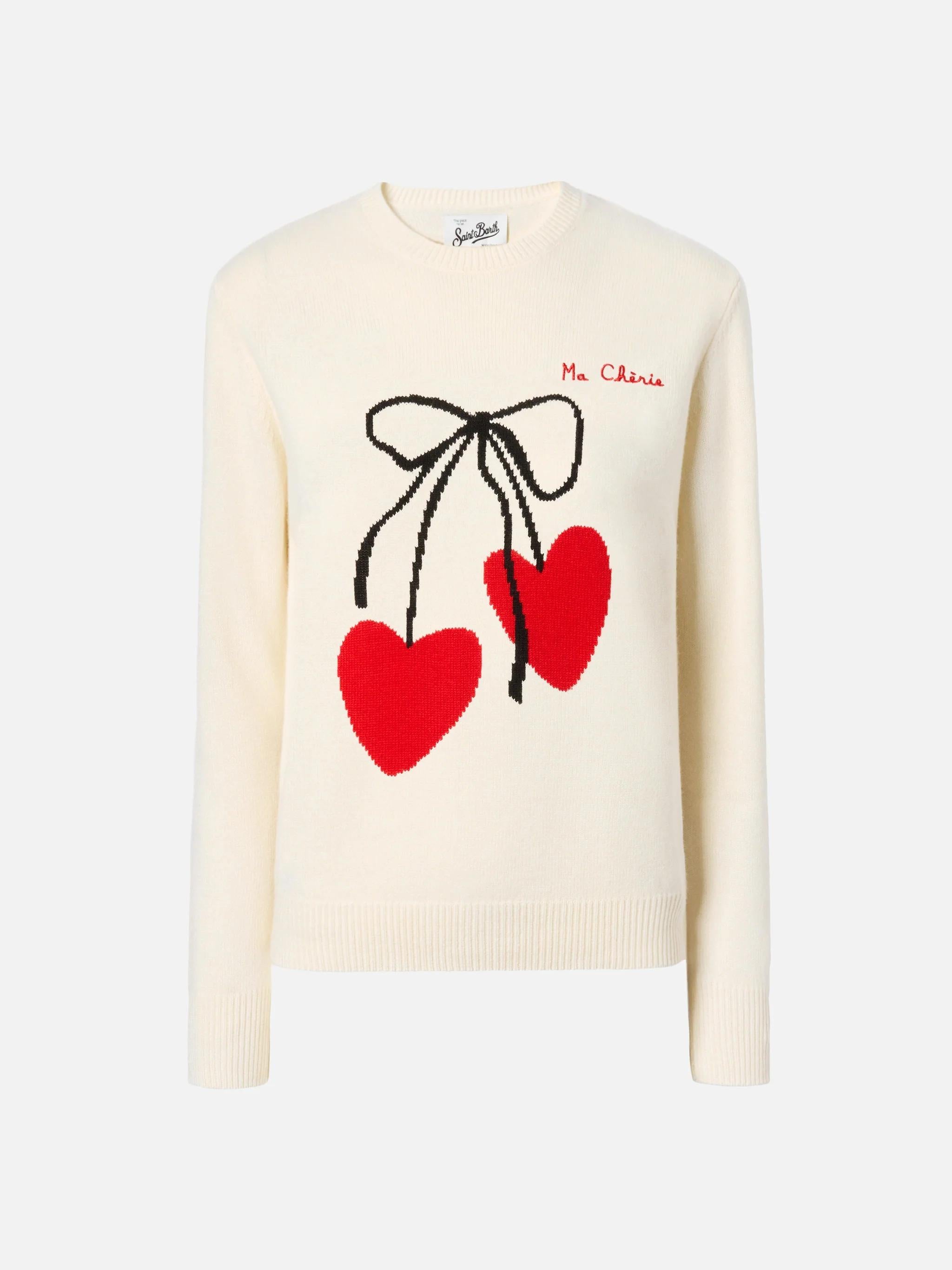 Maglione New Queen in misto cashmere bianco con ricamo Ma cherie QUE0010 03580I MC2 SAINT BARTH 