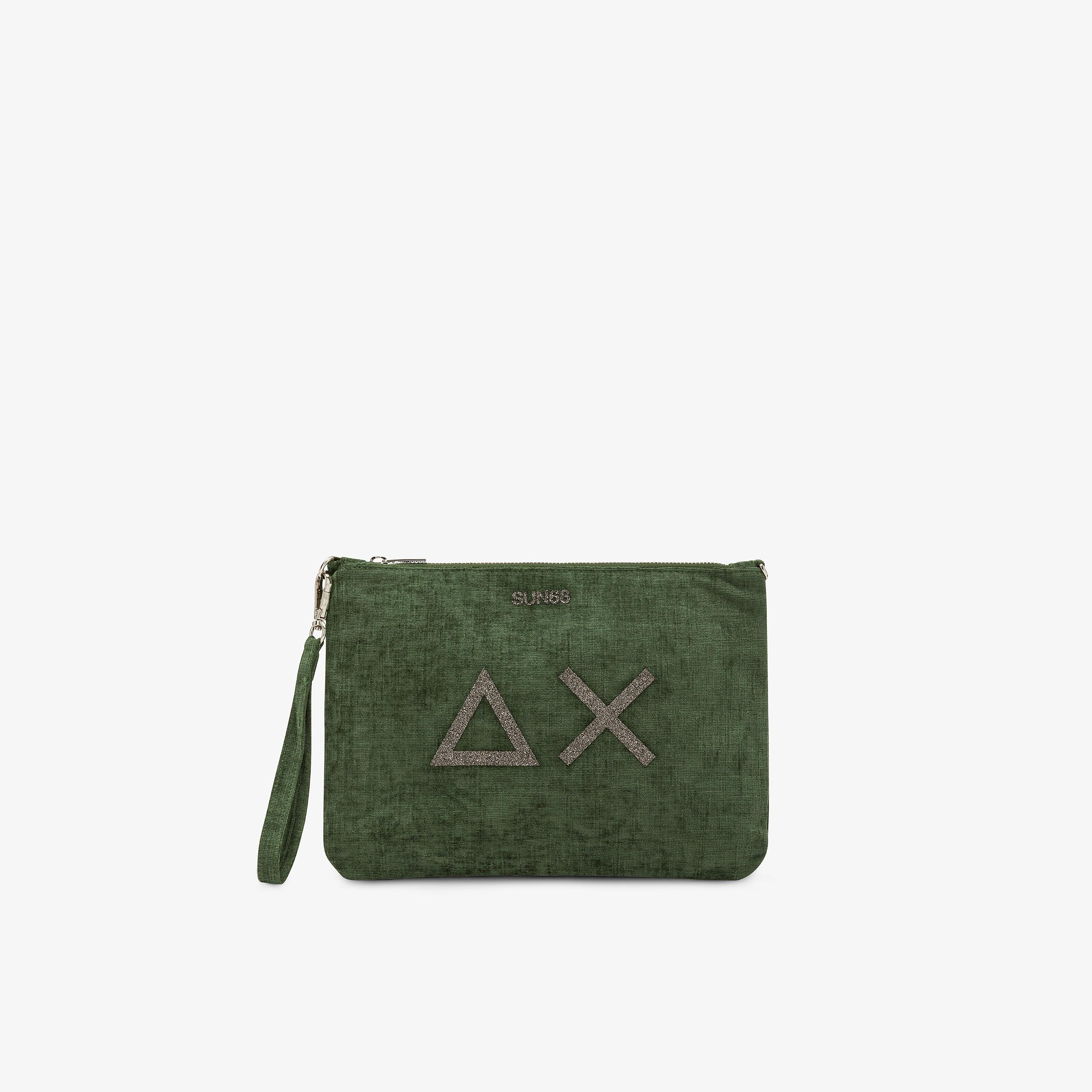 Pochette in velluto con logo verde prato X45201 88 SUN 68 