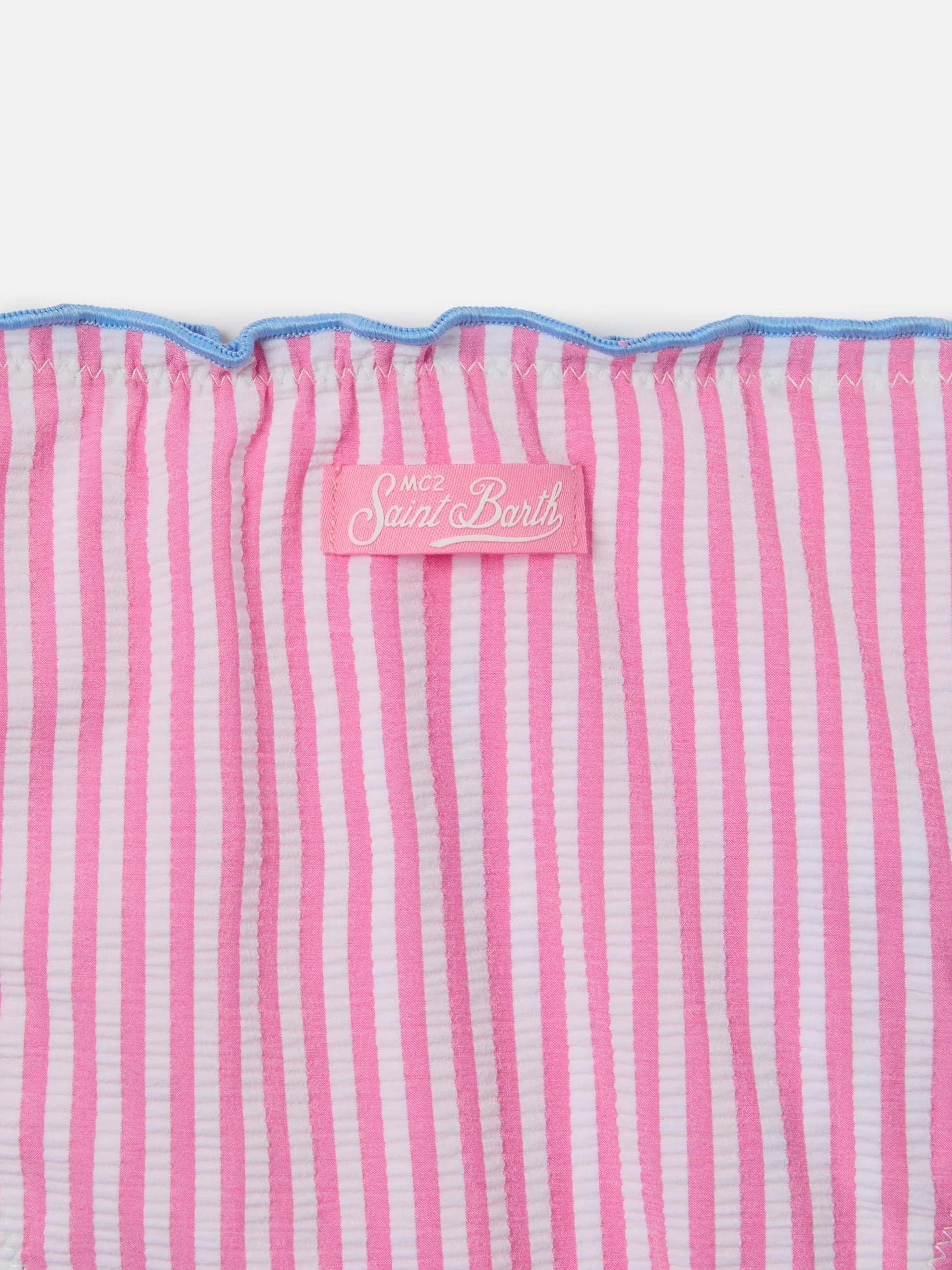 Bikini Cris bianco e rosa in seersucker a righe con bordi arricciati CRIS001 00707L MC2 SAINT BARTH 