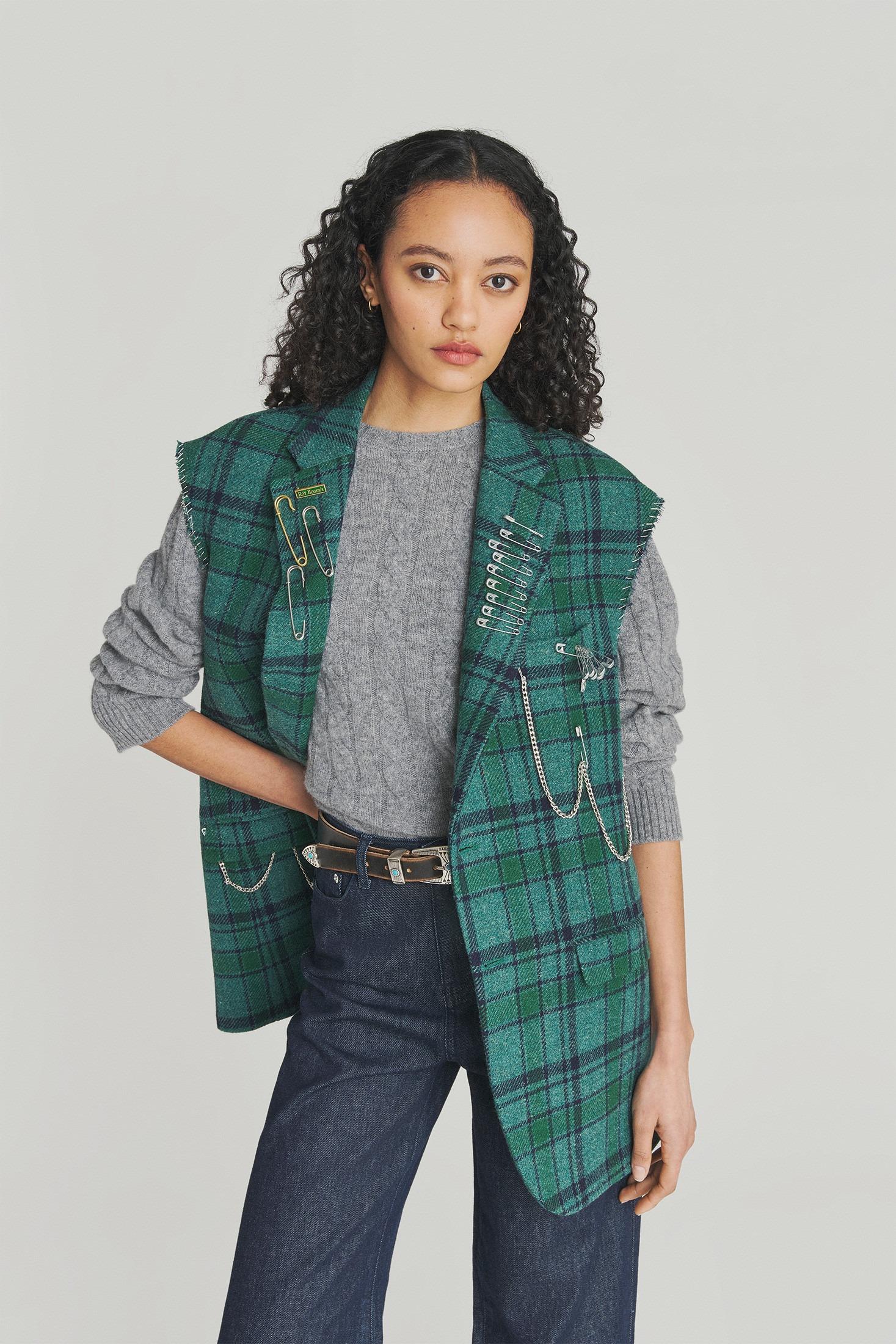 GILET IN LANA A QUADRI CON PINS RND90214CQ15XXXX C0611 ROY ROGER'S 