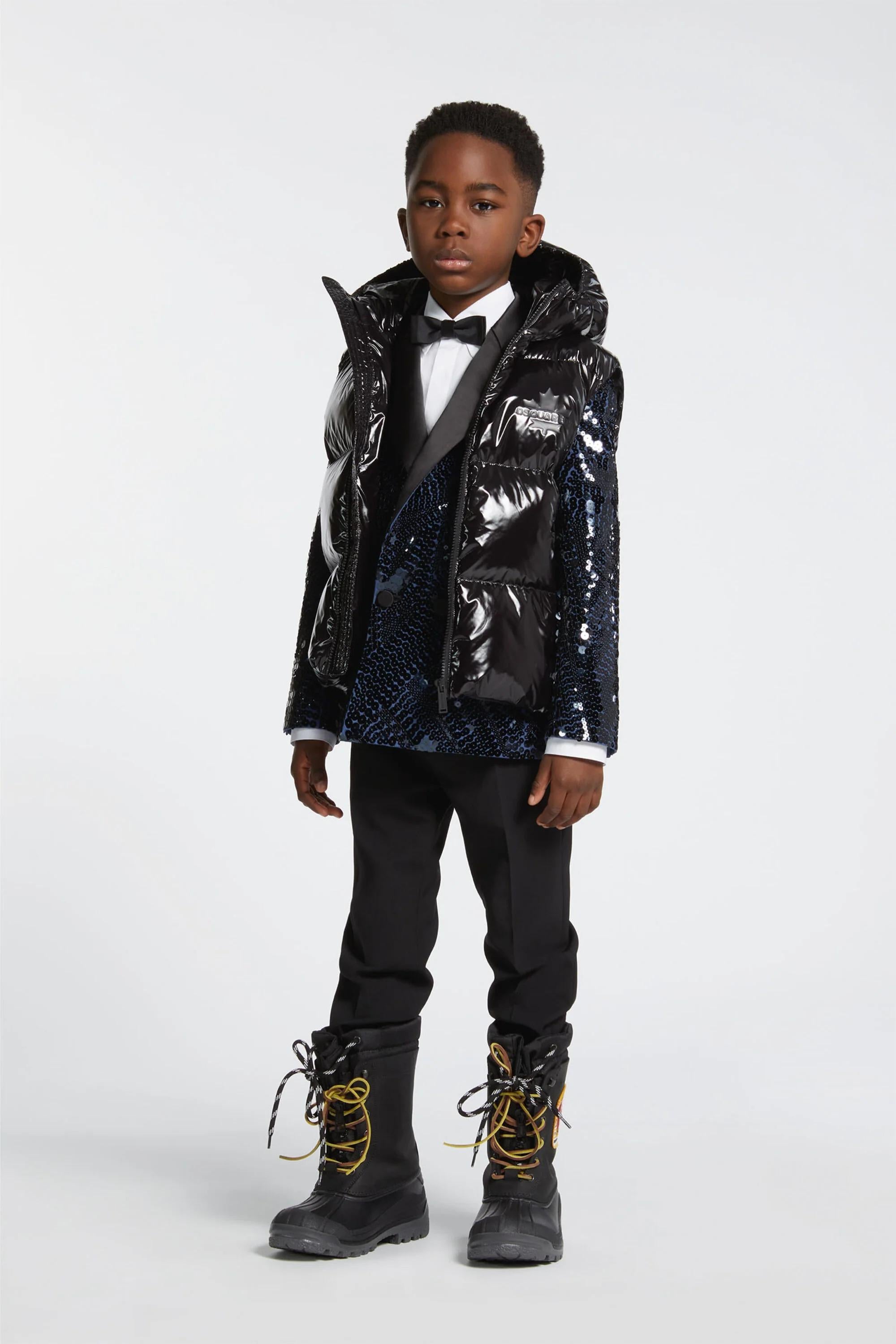 Smanicato imbottito lucido con logo Maple Leaf nero DQ3043-D0ADY DQ900 DSQUARED KID 