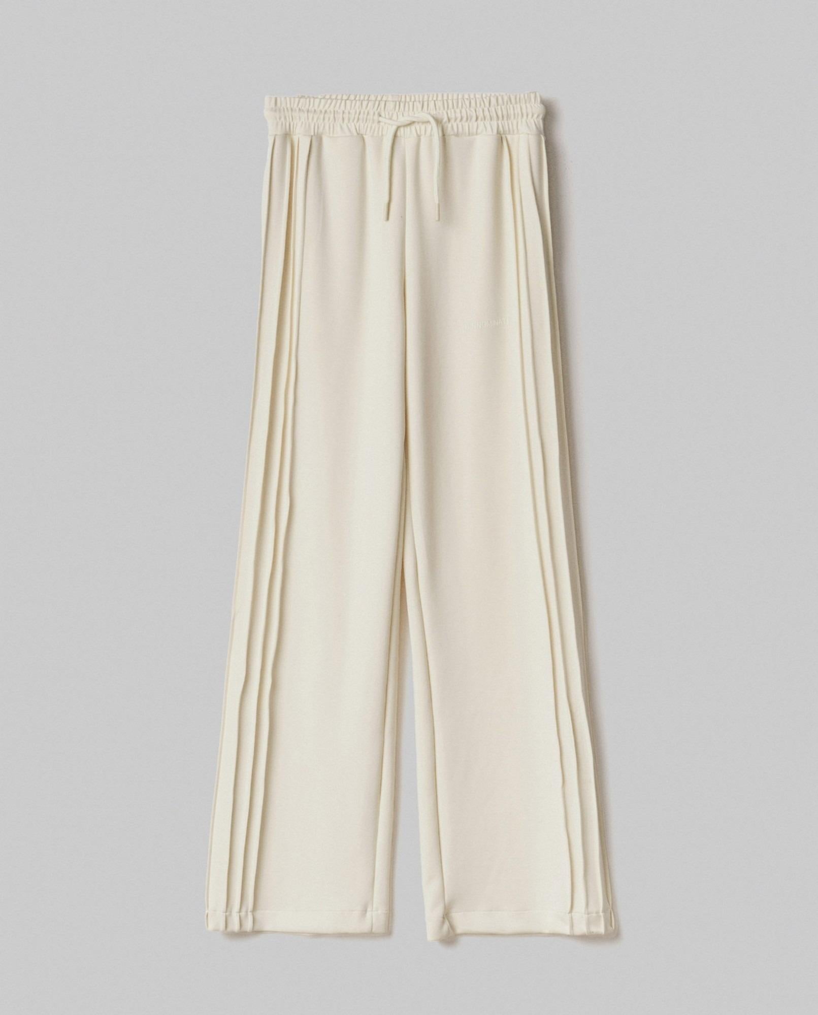 Pantalone Dritto In Viscosa Con Nervature Laterali  Bianco Burro HMABW01995-MTFI0001 BI04 HINNOMINATE 