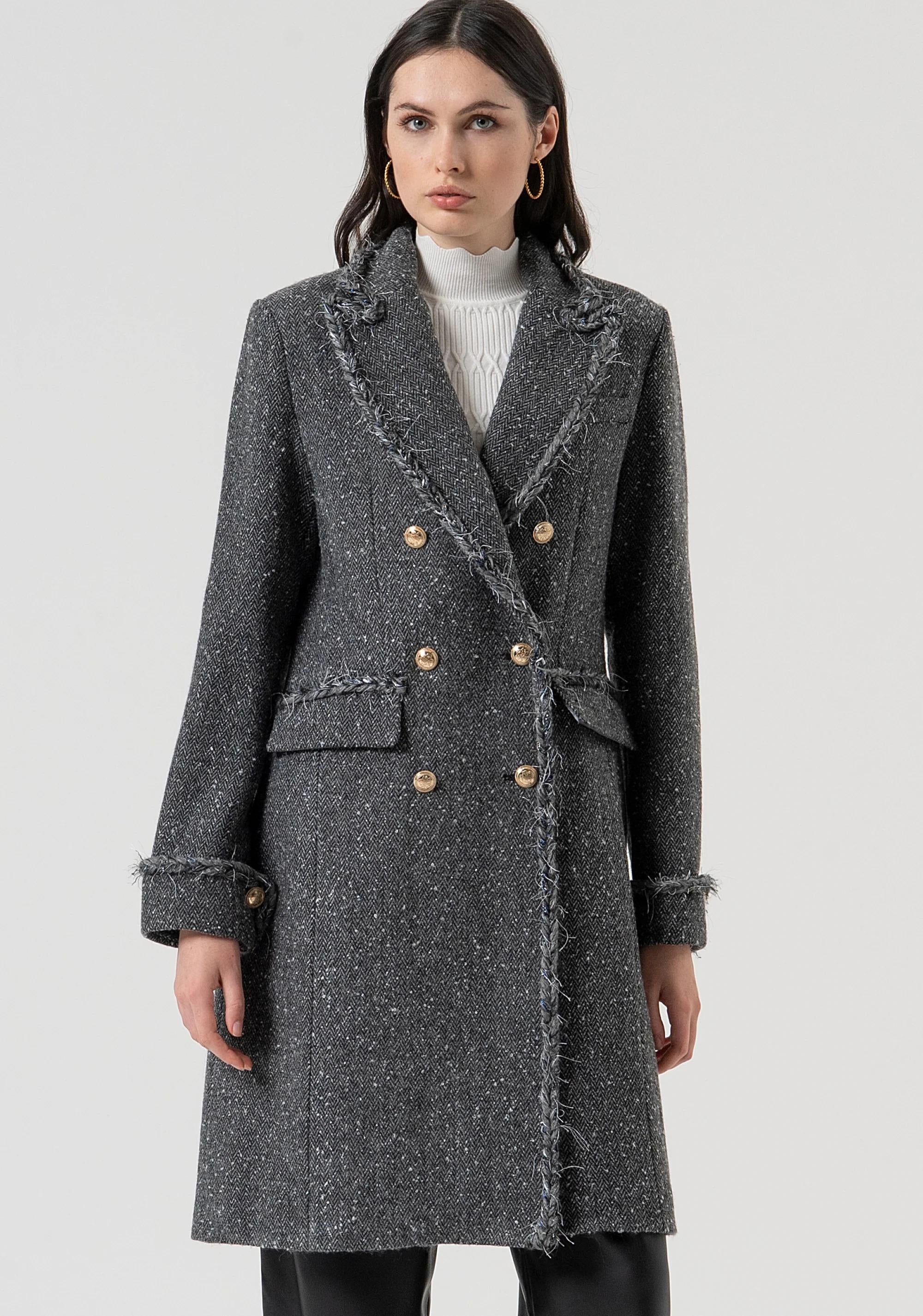 Fracomina Cappotto slim lungo in tweed grey melange FR25WC1008W810J1 159 FRACOMINA 