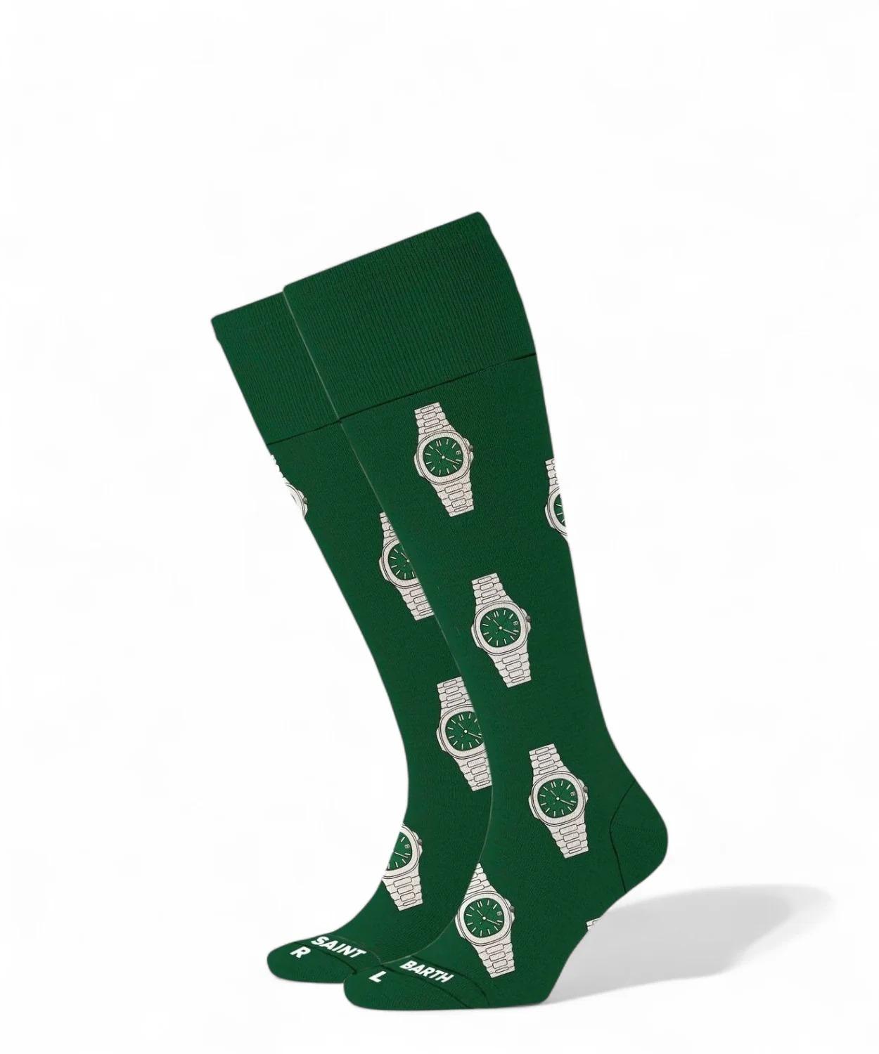 Calzini Sox Saint Barth in misto cotone con jacquard a forma di orologi verde SOX0001 02757I MC2 SAINT BARTH 