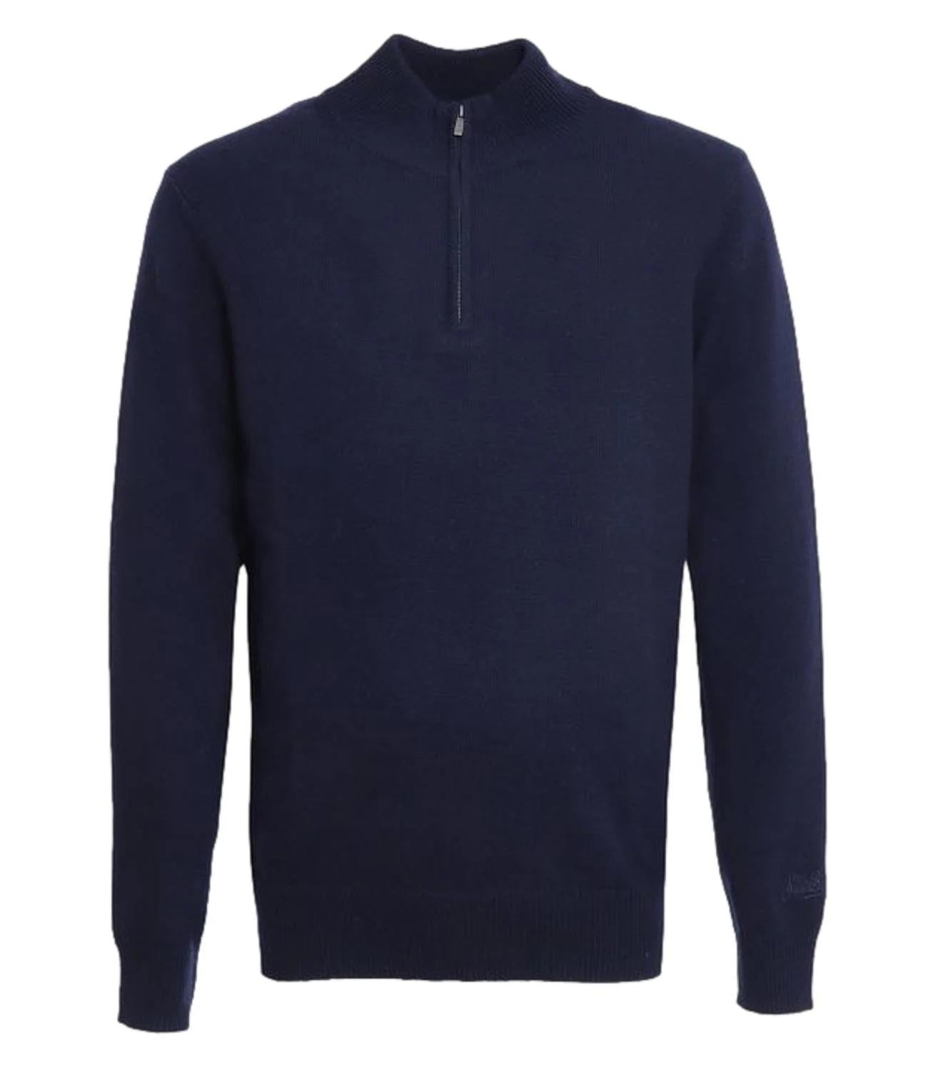 Pullover a mezza zip Jermyn in 100% lambswool night blue JERM002 00063I MC2 SAINT BARTH 