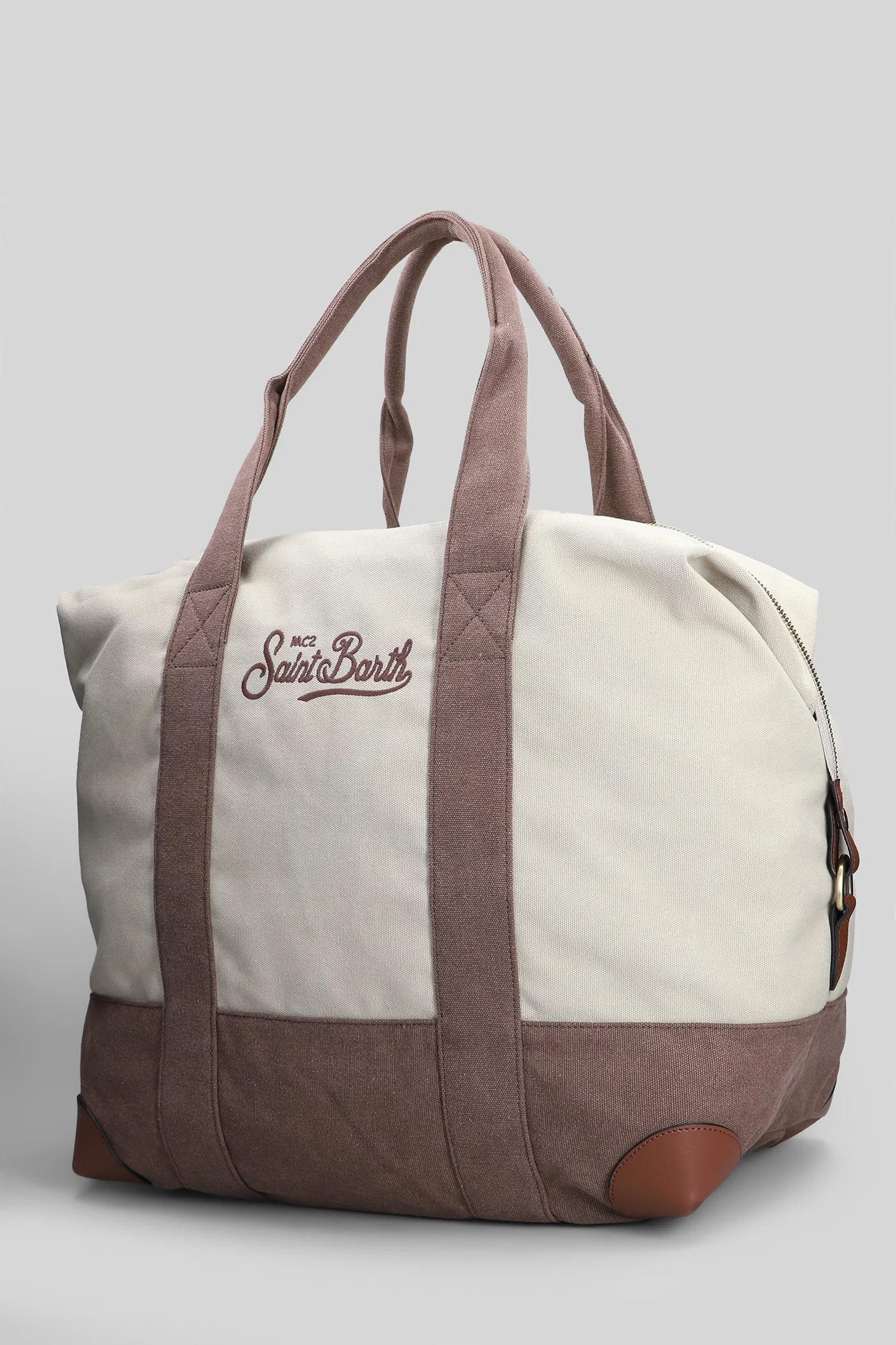 Borsone Mc2 Saint Barth BeigeTravel Bag in nylon panna e blu con logo ricamato TRAB001 00368L MC2 SAINT BARTH 