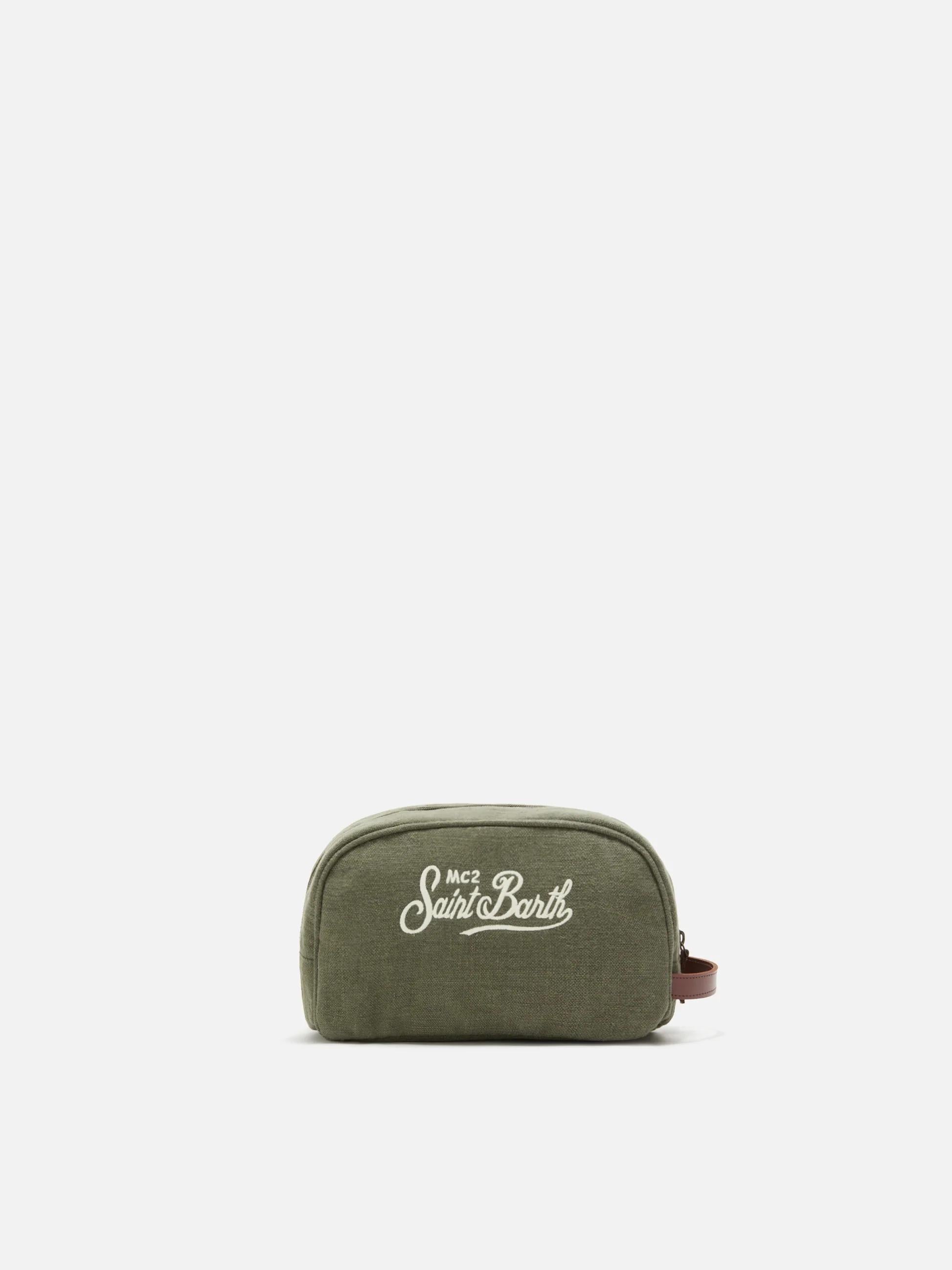 Beauty Bag Westwood in lino verde con logo ricamato WES0005 00412L MC2 SAINT BARTH 