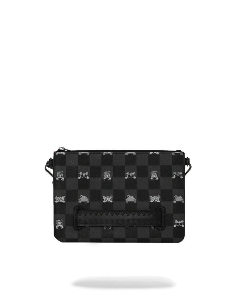 SPRAYGROUND Pochette Nera GRAY PEEKING CHARACTER CHECK CROSSOVER CLUTCH 910B8915NSZ V.UNICA SPRAYGROUND 
