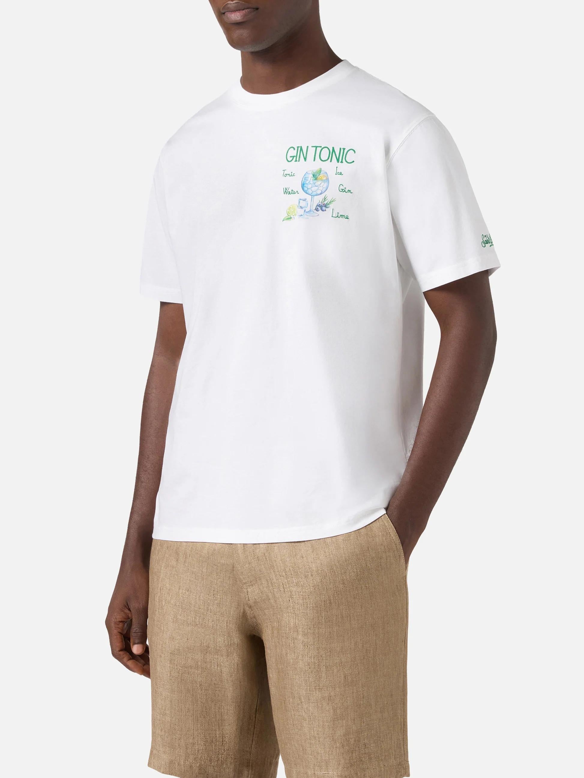 T-shirt Portofino bianca con ricamo Gin Tonic POT0001 02489L MC2 SAINT BARTH 