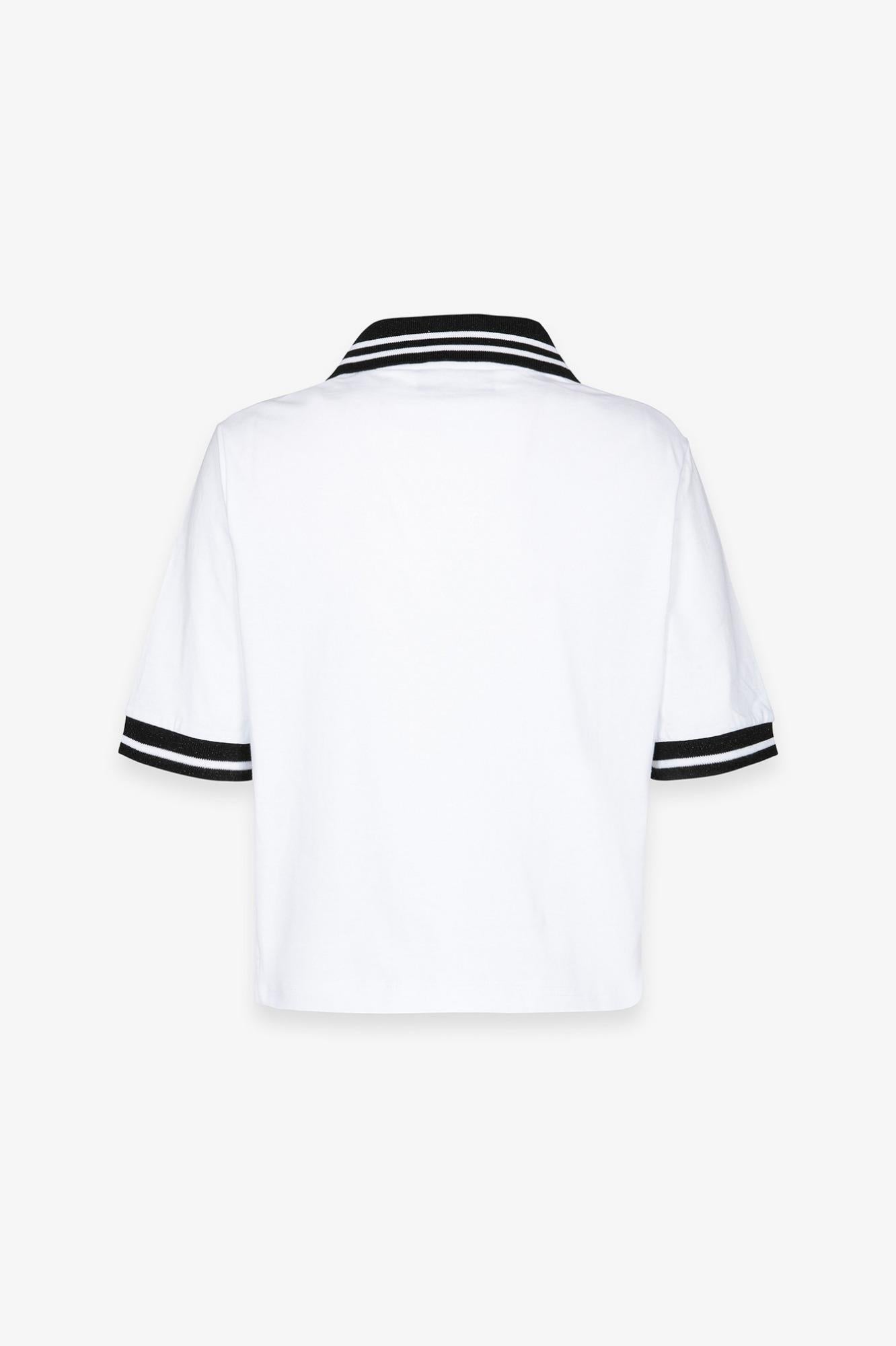 T-Shirt Crop Mezza Manica Con Collo E Abbottonatura A Polo Appl. Termo Lato Cuore  Bianco - Gaëlle Paris GAABW09320-PTTS0043 BI01 GAELLE 