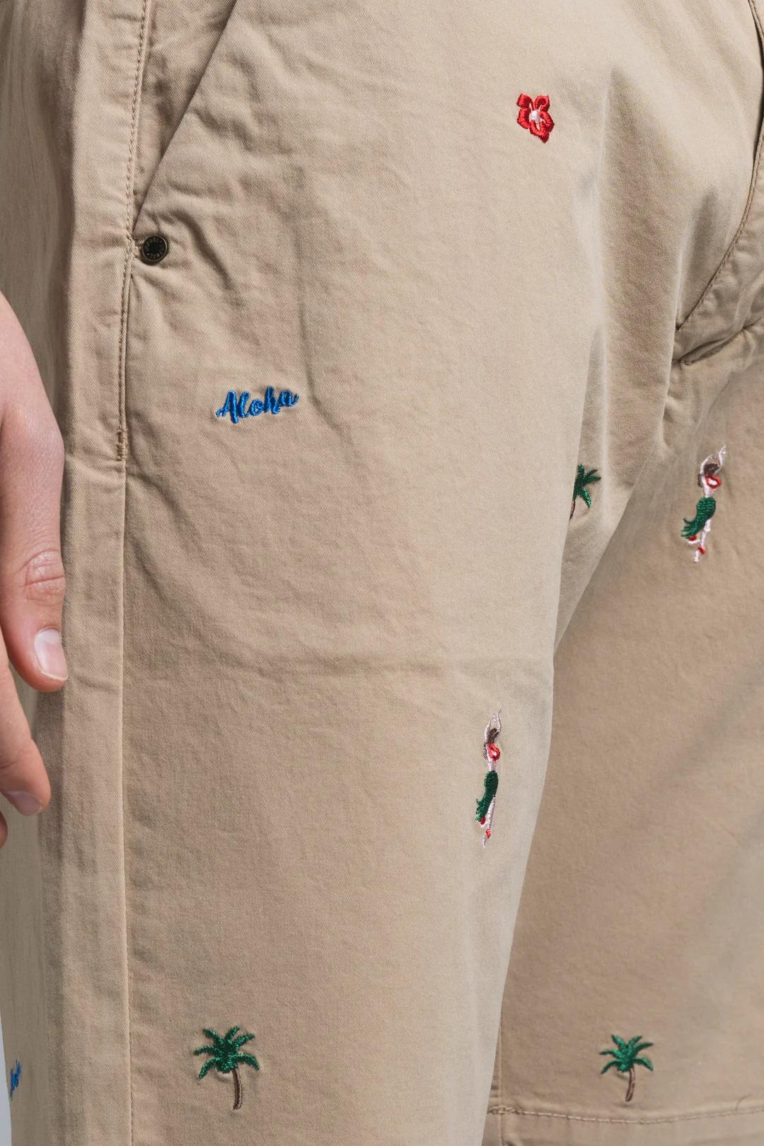 REY ALOHA CHINO SHORT IN TWILL WITH EMBROIDERY BEIGE IM26SSBM-REYALOHA-GAB C51 IMPURE 