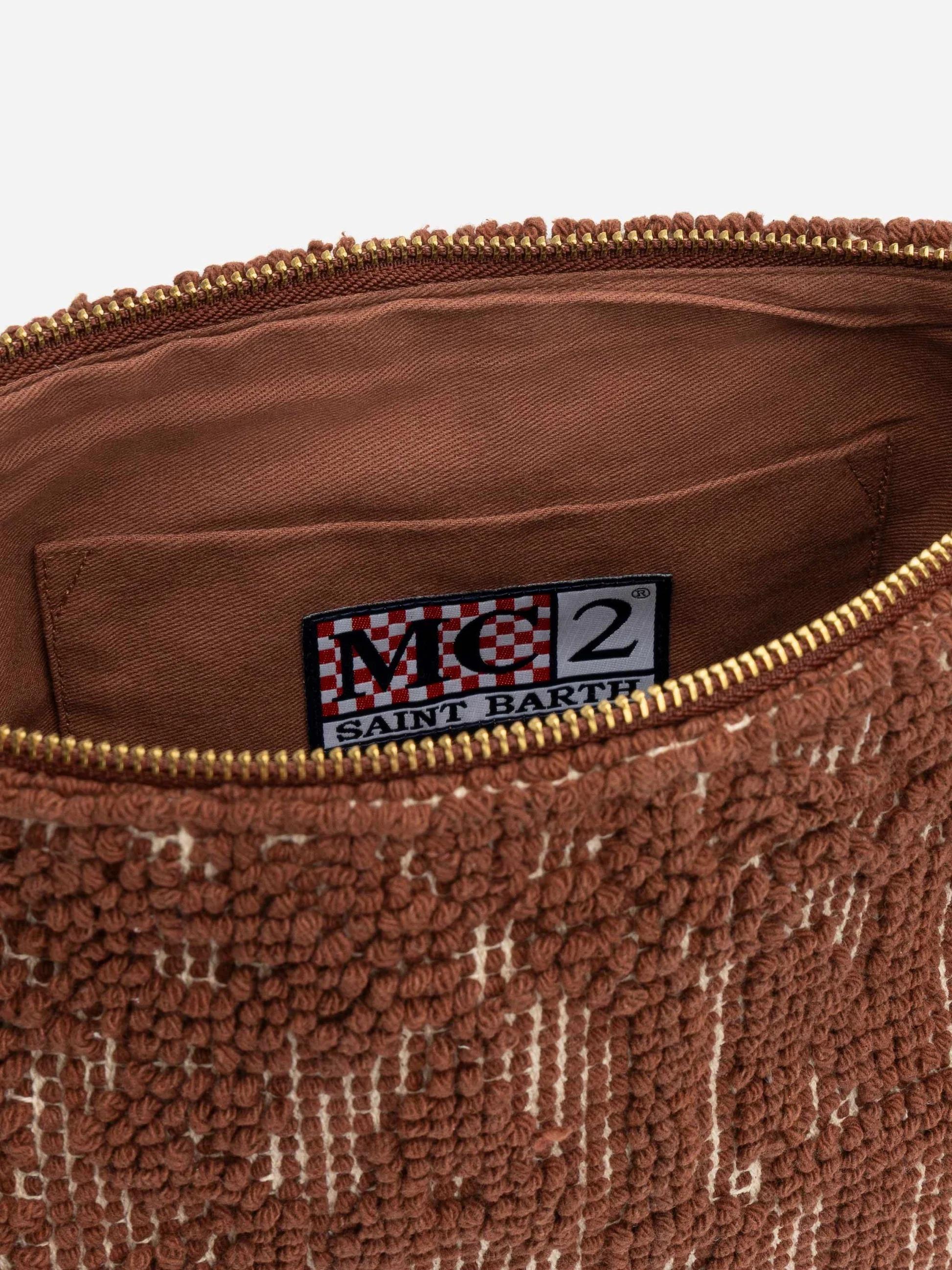Pochette Aline in cotone marrone con ricamo tufting L ALI0016 00098L MC2 SAINT BARTH 