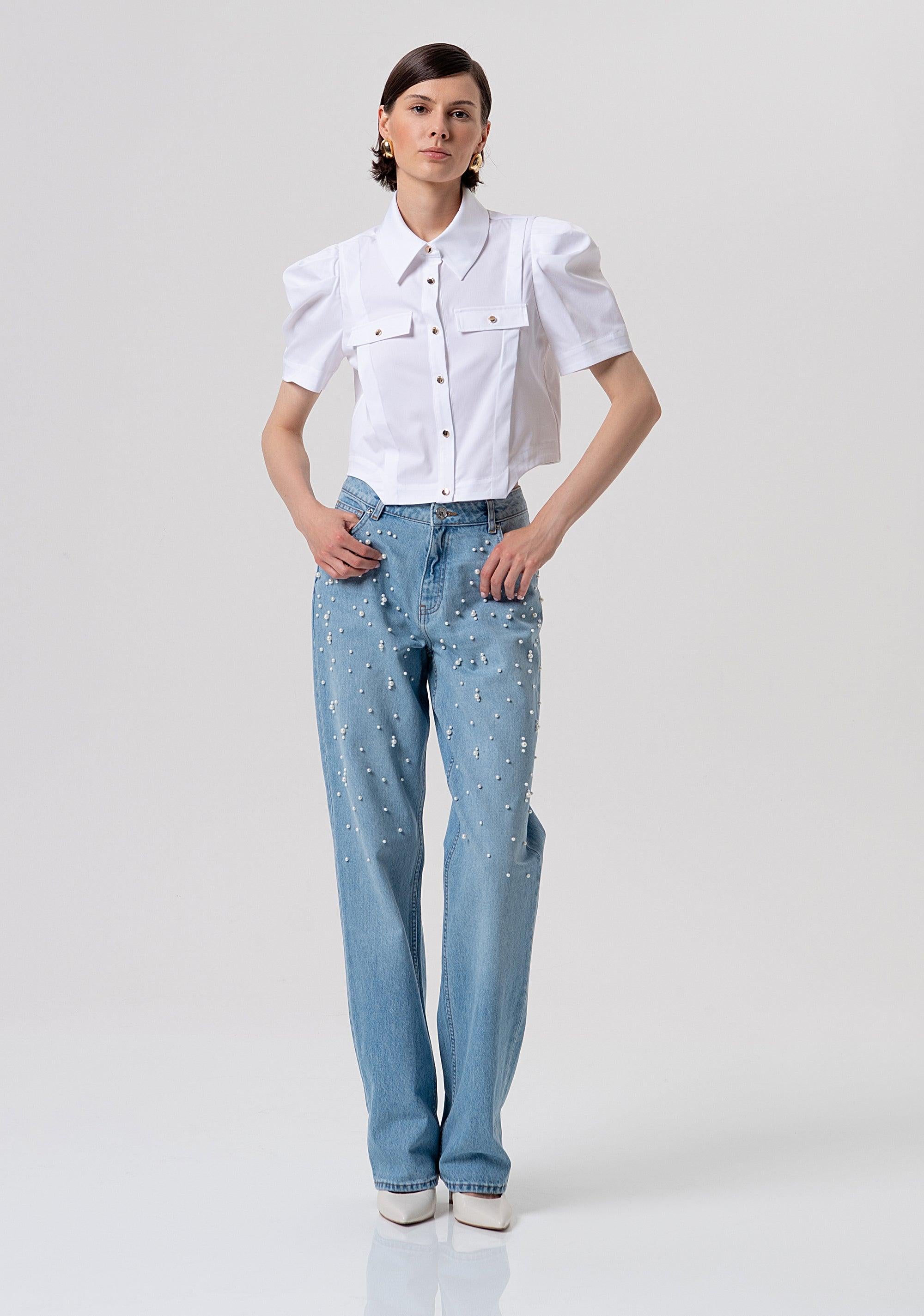 Camicia cropped in popeline WHITE FR26ST6028W83301 278 FRACOMINA 