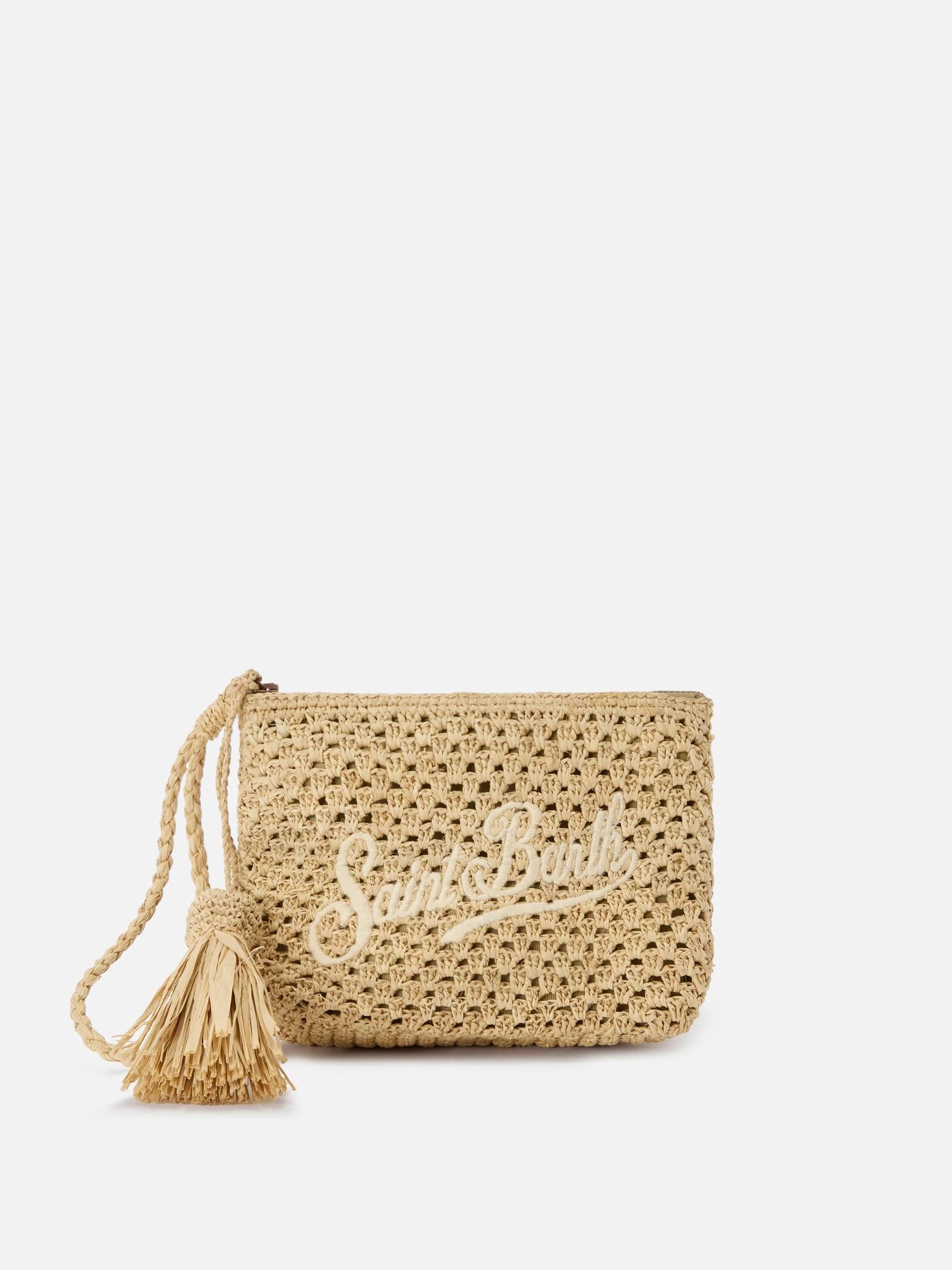 Pouch in rafia intrecciata naturale con logo ricamato RAFP001 00878L MC2 SAINT BARTH 