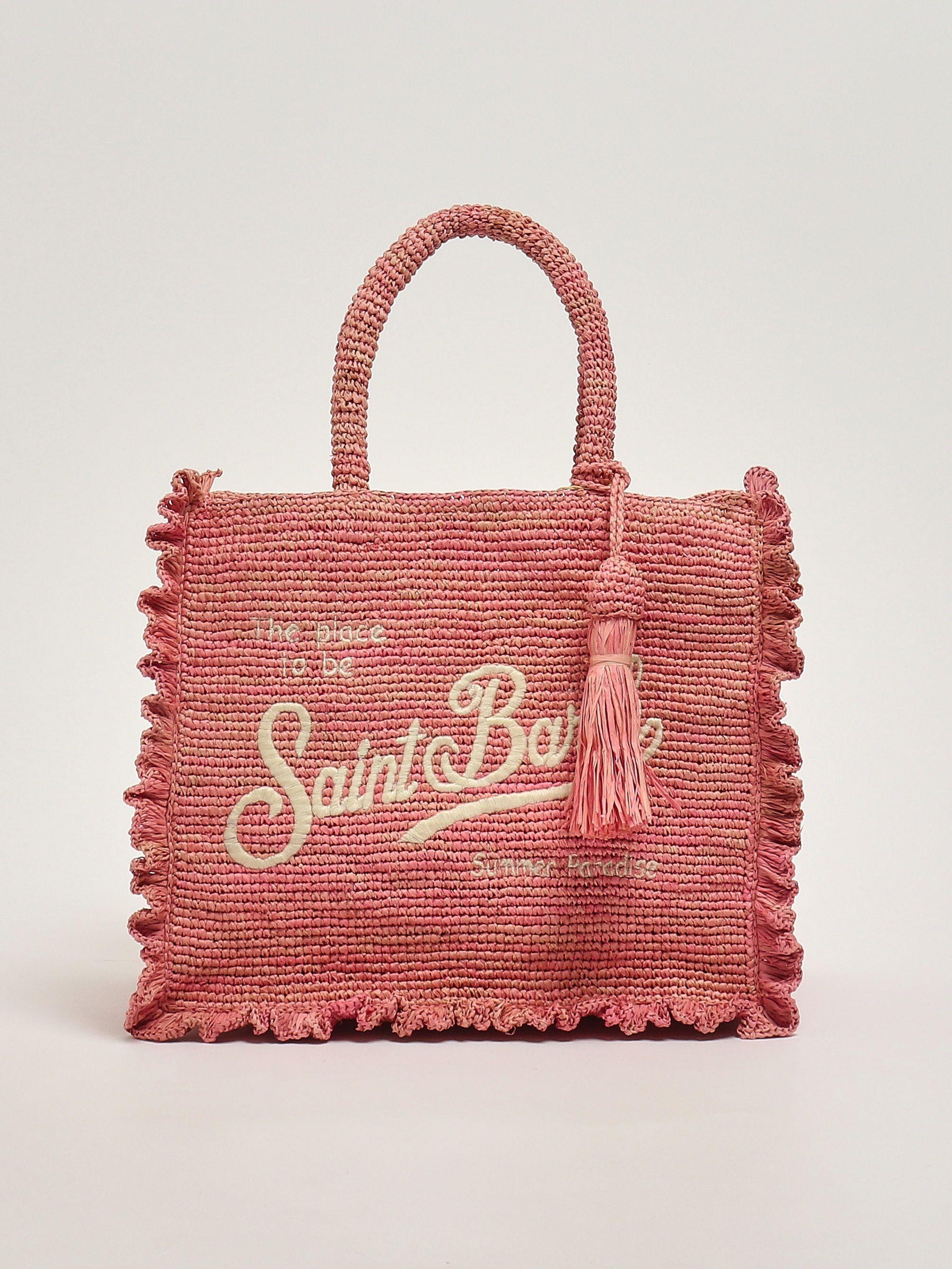Borsa Volant medium in raffia con logo ricamato rosa RAFV001 00223L MC2 SAINT BARTH 