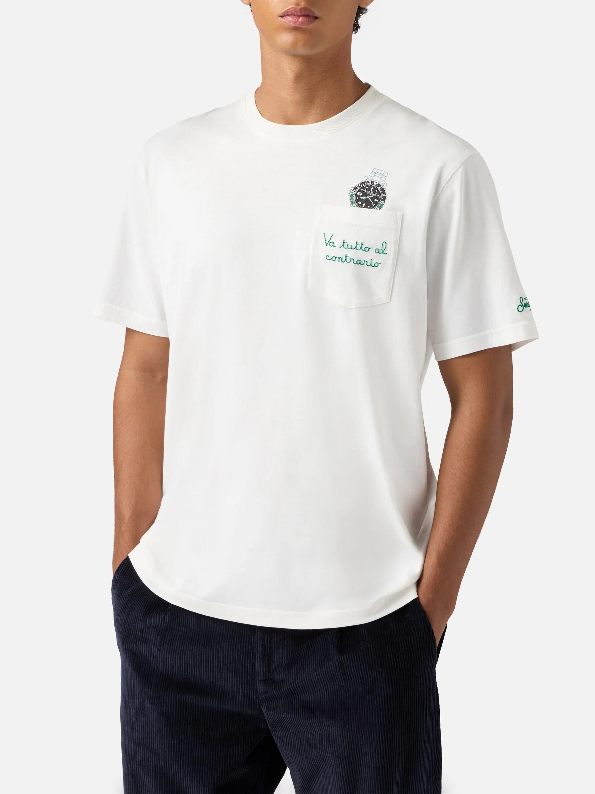 Tshirt in cotone Austin con ricamo e stampa orologio VA TUTTO AL CONTRARIO AUS0001 00129L MC2 SAINT BARTH 