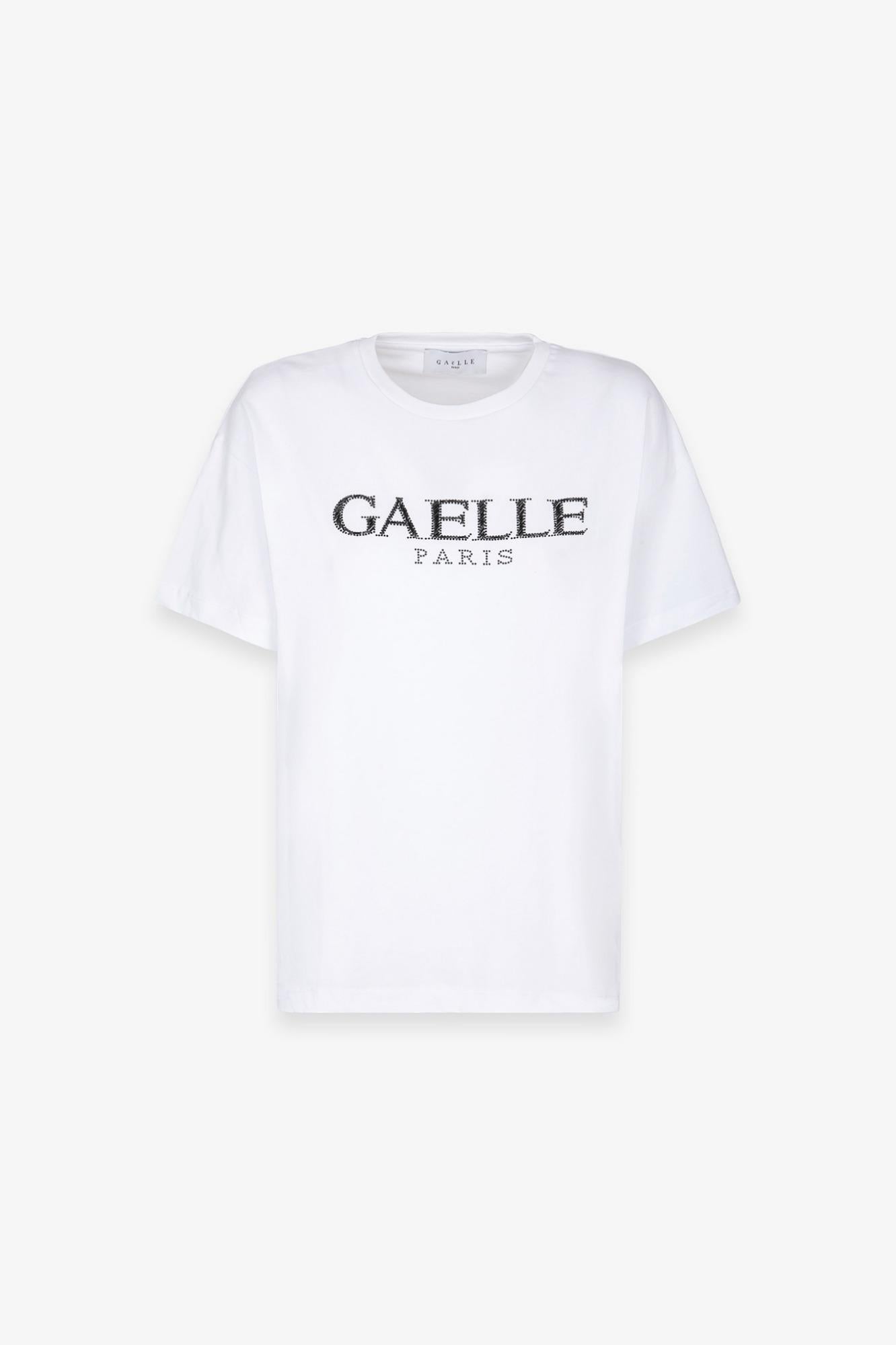 T-Shirt Paricollo Mezza Manica Con Ricamo  Bianco - Gaëlle Paris GAABW09252-PTTS0043 BIANCO GAELLE 