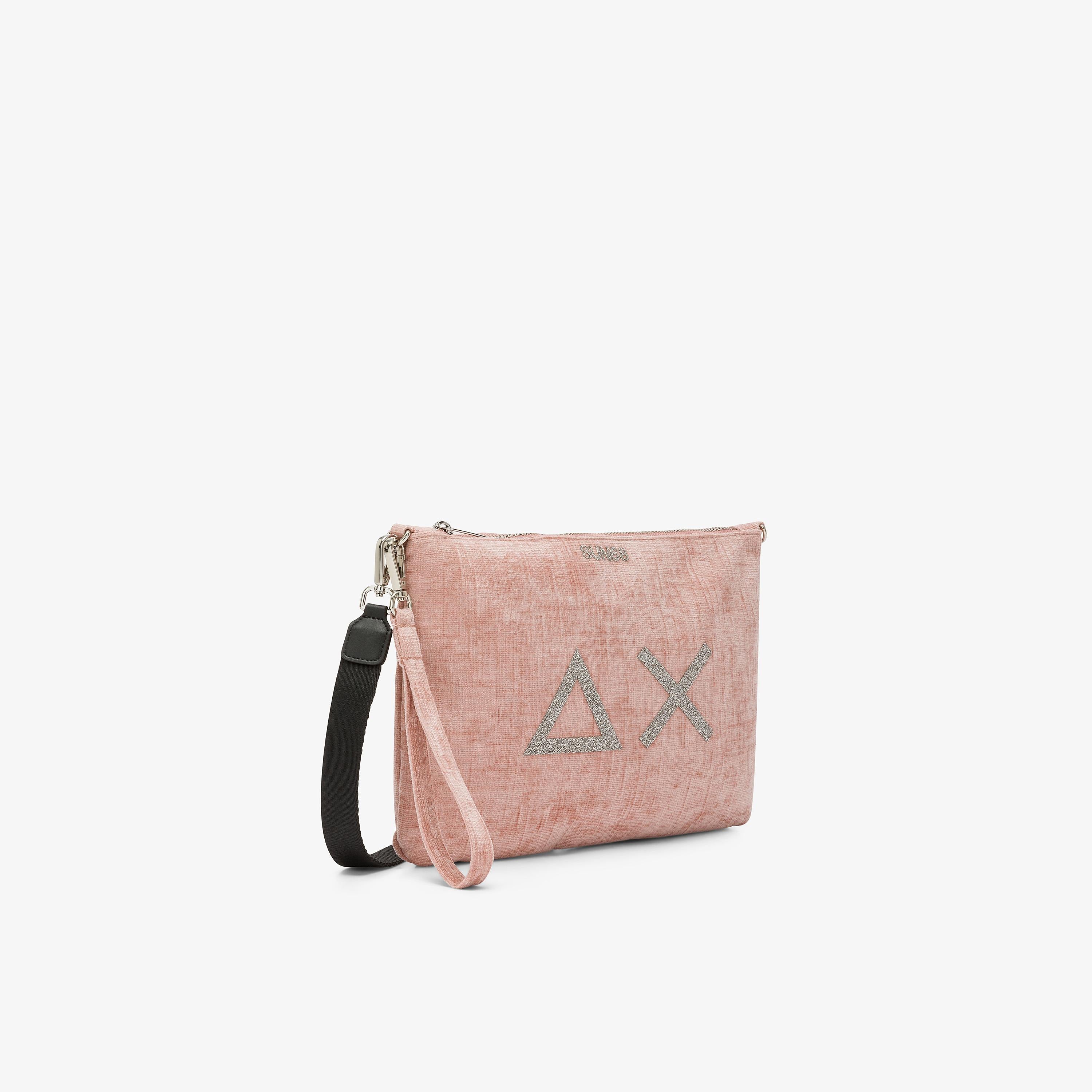 Pochette in velluto con logo rosa X45201 04 SUN 68 