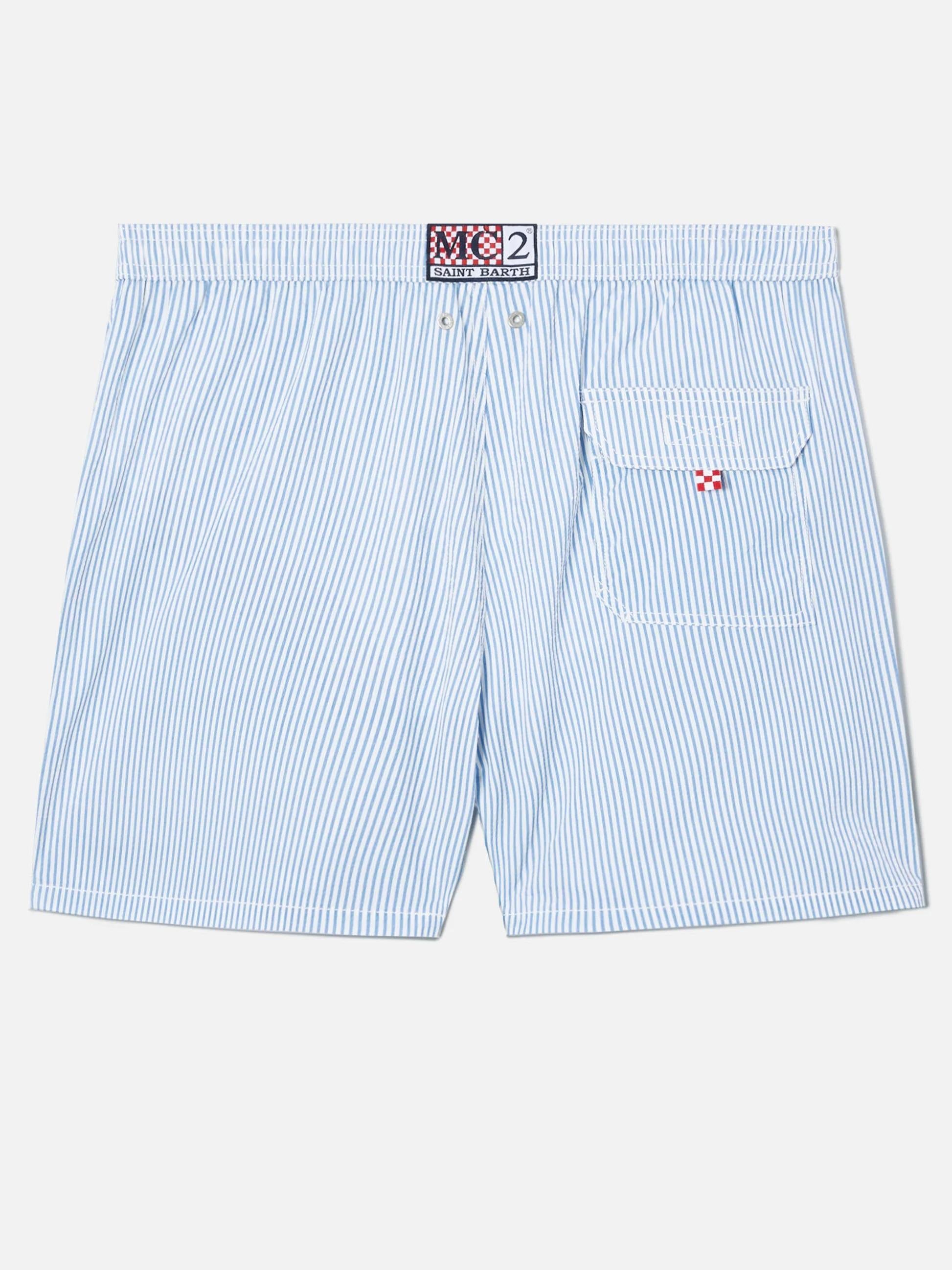 Costume mare Patmos in seersucker rigato blu e bianco PATM001 01704L MC2 SAINT BARTH 