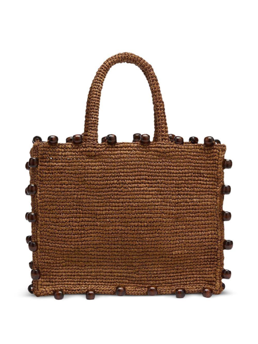 Borsa Colette in rafia marrone con perline e logo ricamato COL0013 09044L MC2 SAINT BARTH 