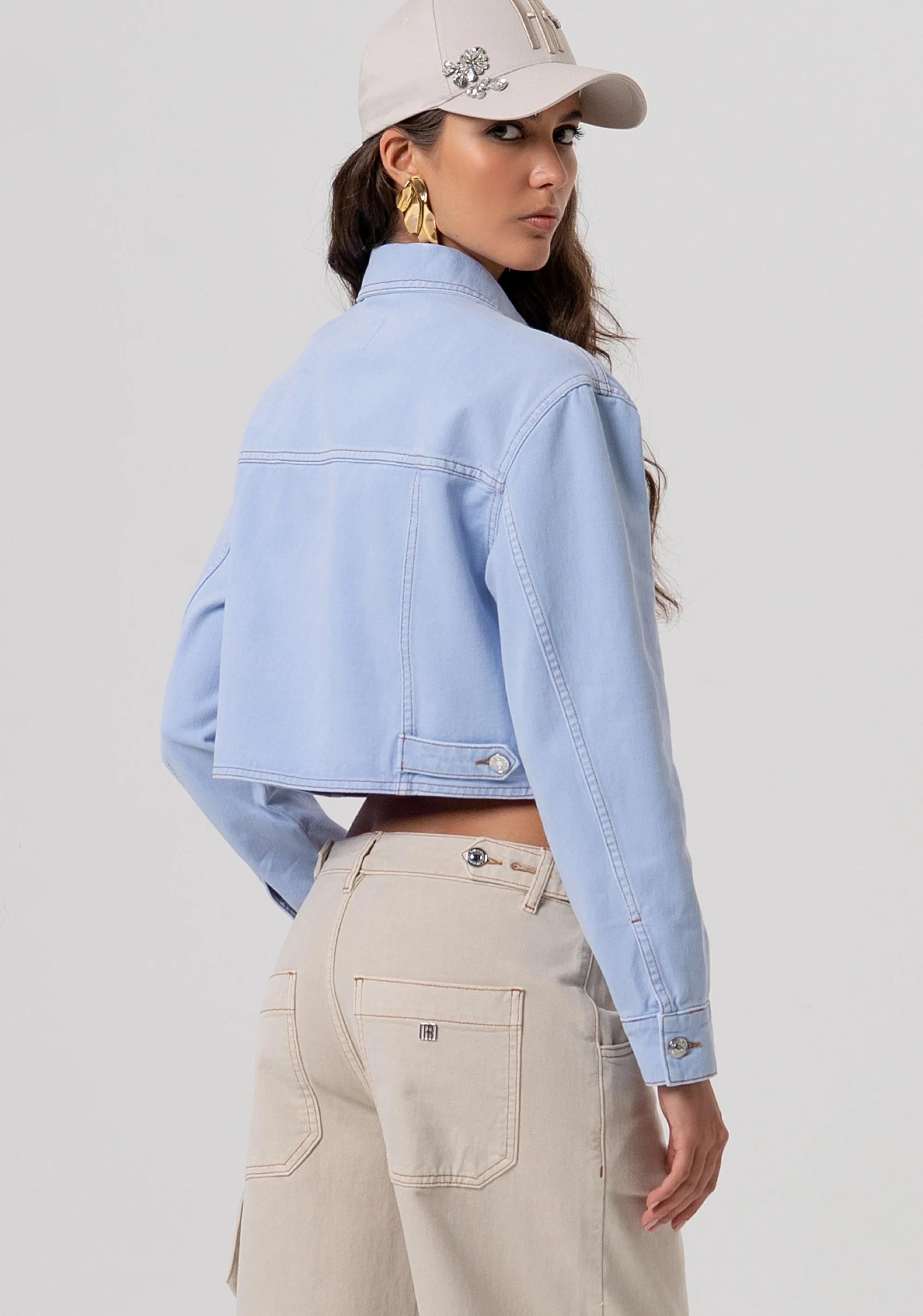 Giacca cropped in denim con lavaggio chiaro FP26SJ1015W61201 175 FRACOMINA 