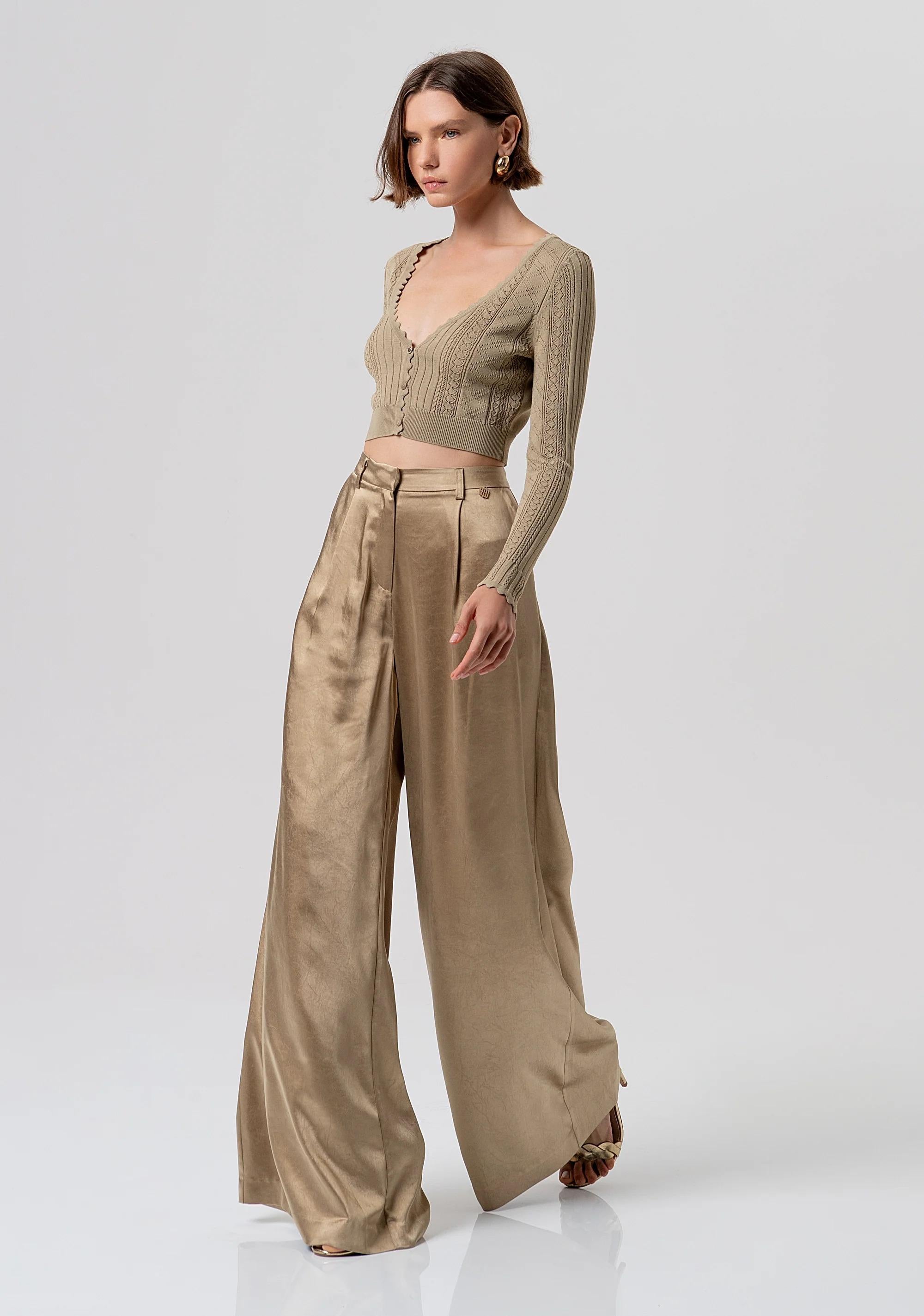 Pantalone flare a palazzo in raso mud FR26SV3004W41101 208 FRACOMINA 