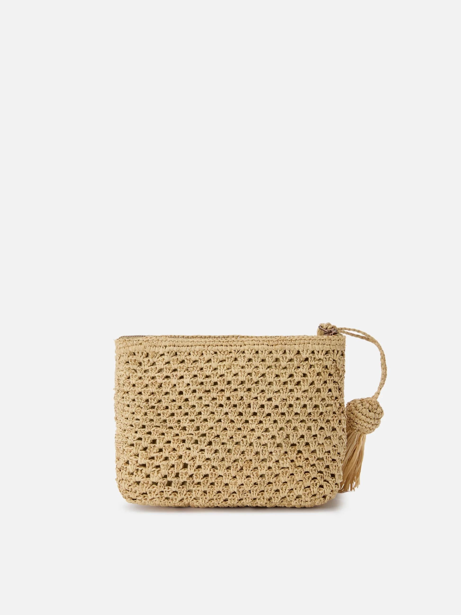 Pouch in rafia intrecciata naturale con logo ricamato RAFP001 00878L MC2 SAINT BARTH 