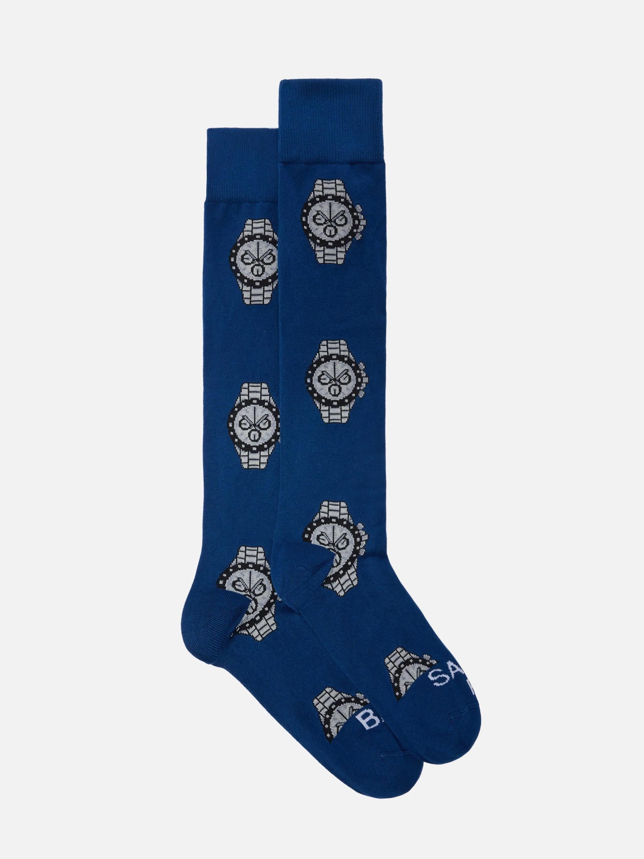 Calzini Sox Saint Barth in misto cotone con jacquard a forma di orologi blu SOX0001 02758I MC2 SAINT BARTH 